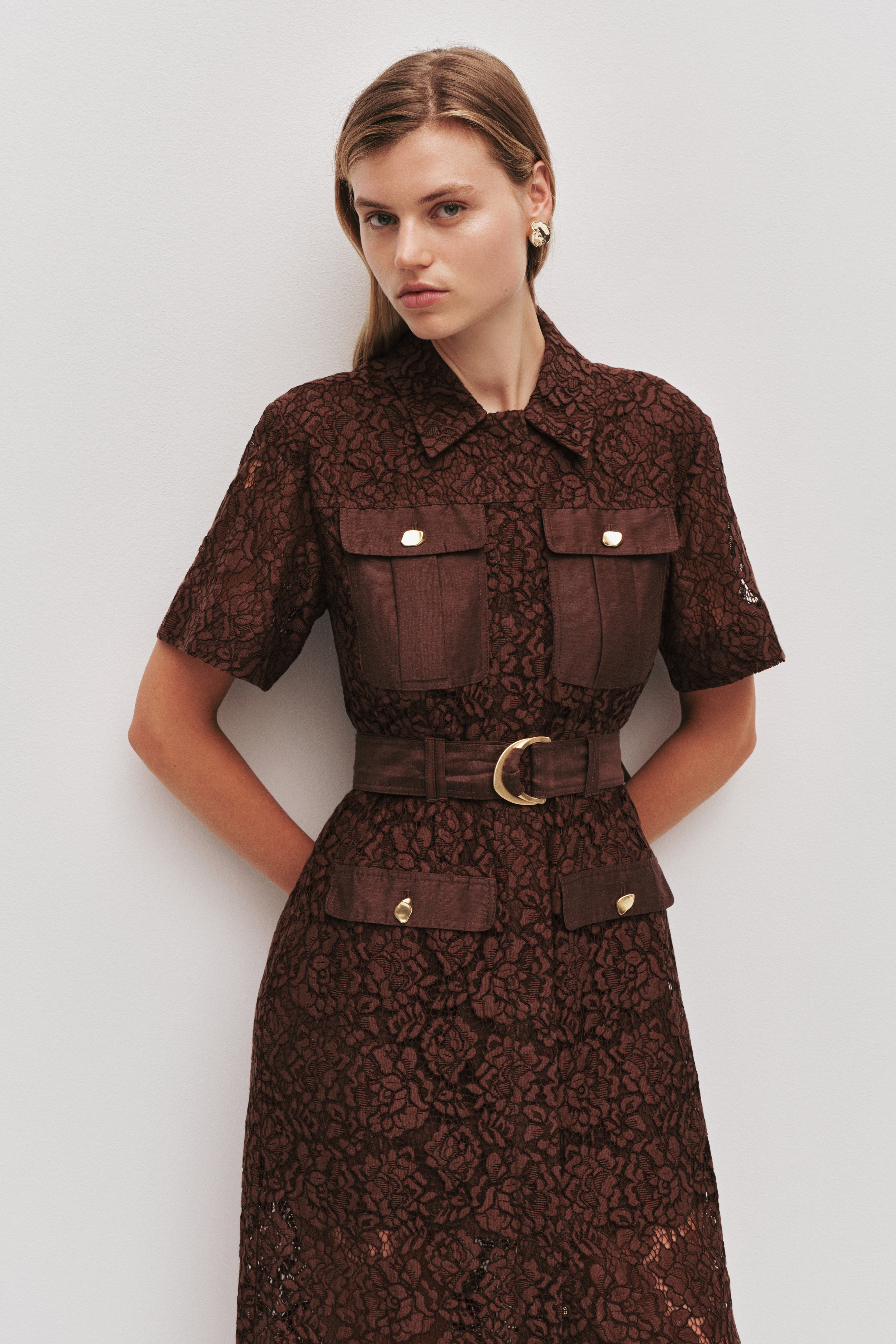 Mystic Lace Shirt Dress | Chocolate | Aje Aje International Mystic Lace Shirt Dress | Chocolate | Aje Aje International