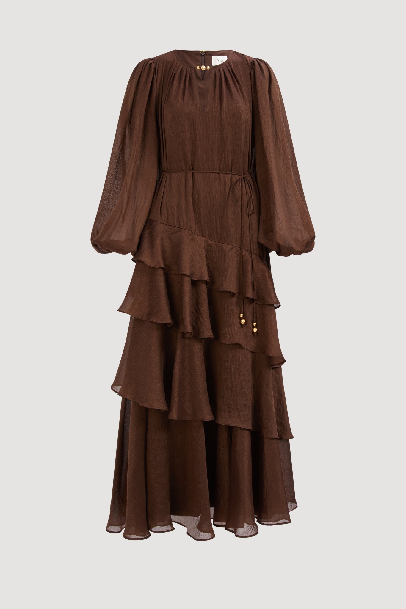 aje quietude long sleeve dress Sevilla Maxi Dress-CHOCOLATE / 4