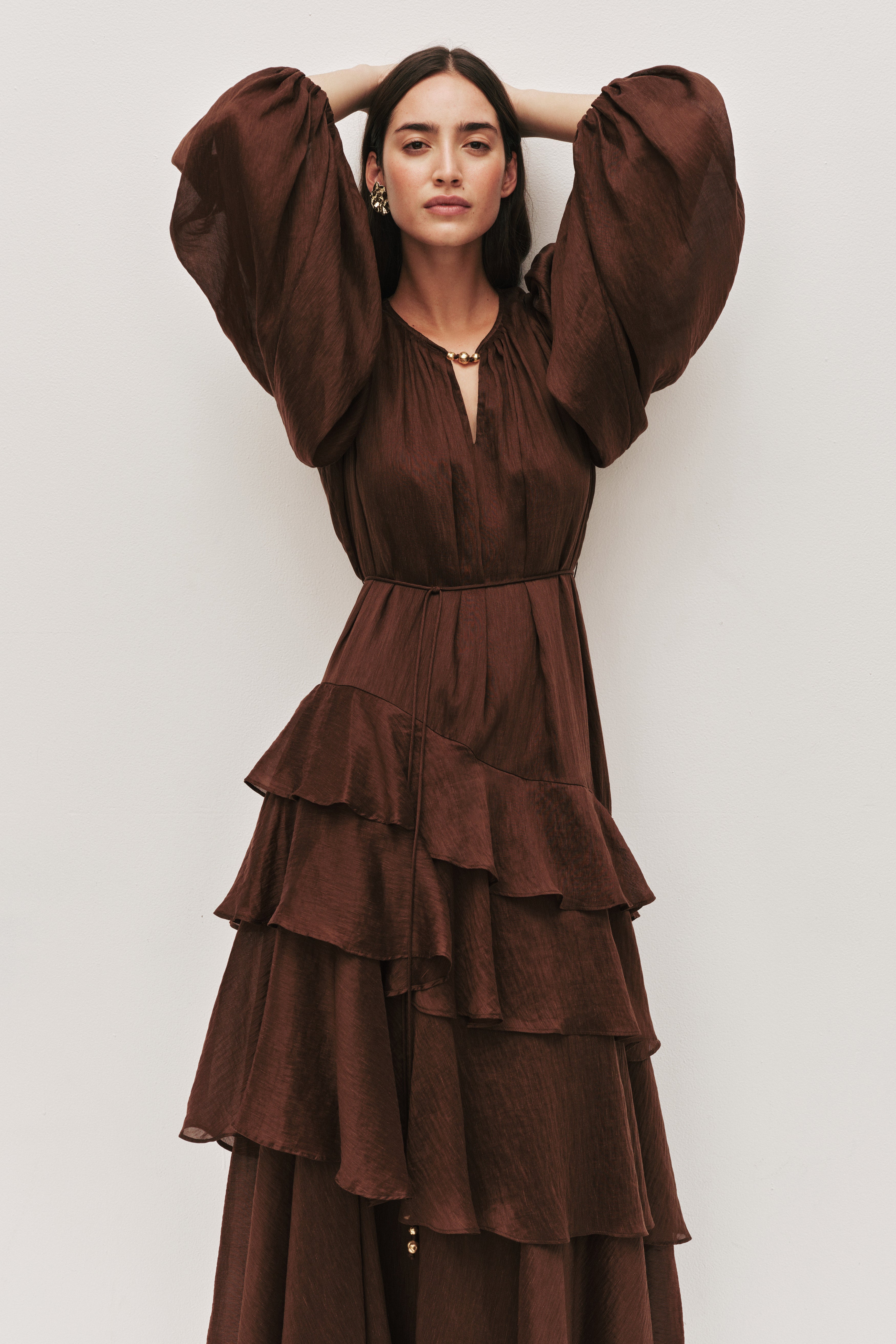 aje chocolate brown dress Sevilla Maxi Dress-CHOCOLATE / 4