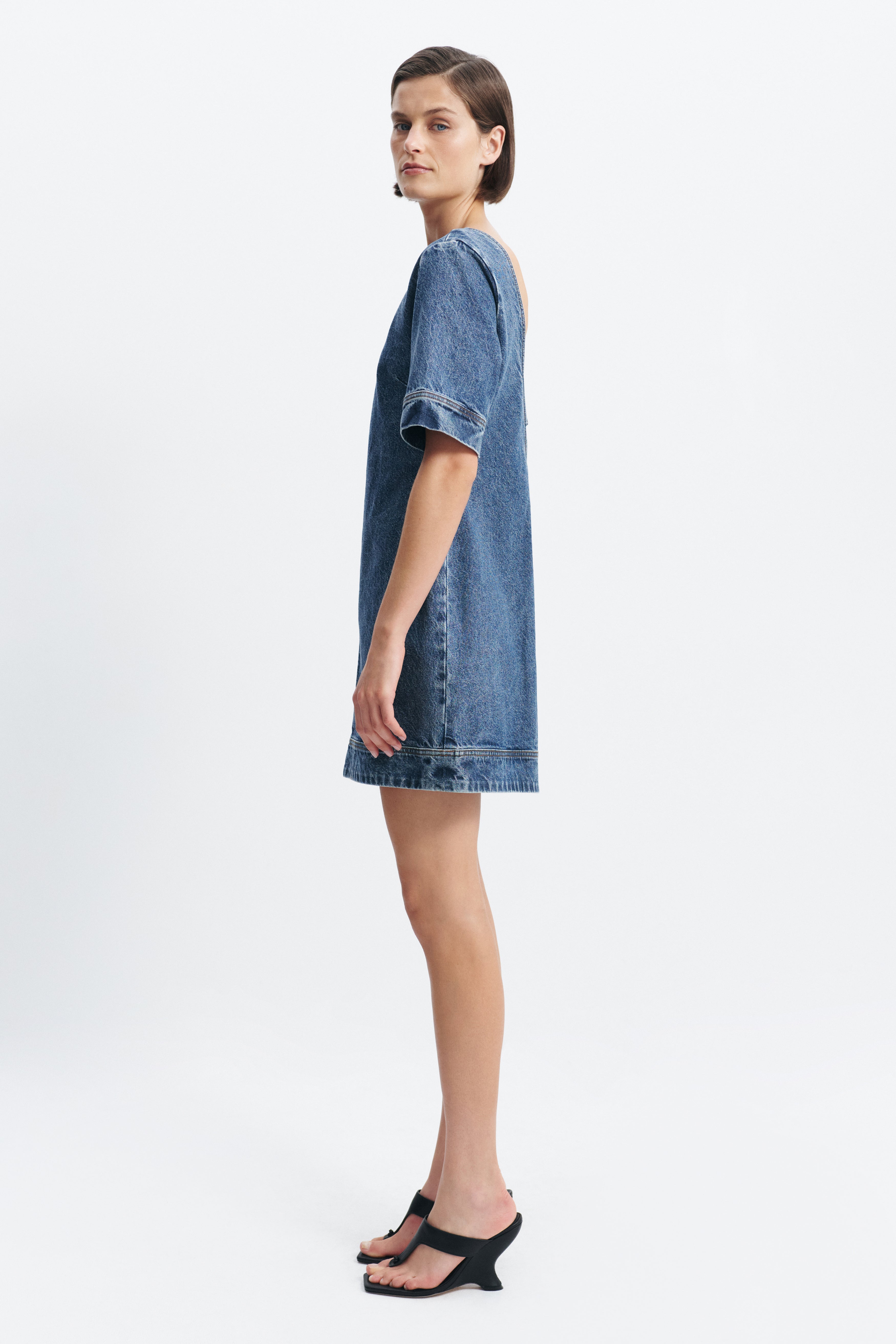 Olivia Denim Mini Dress-MID WASH / 4