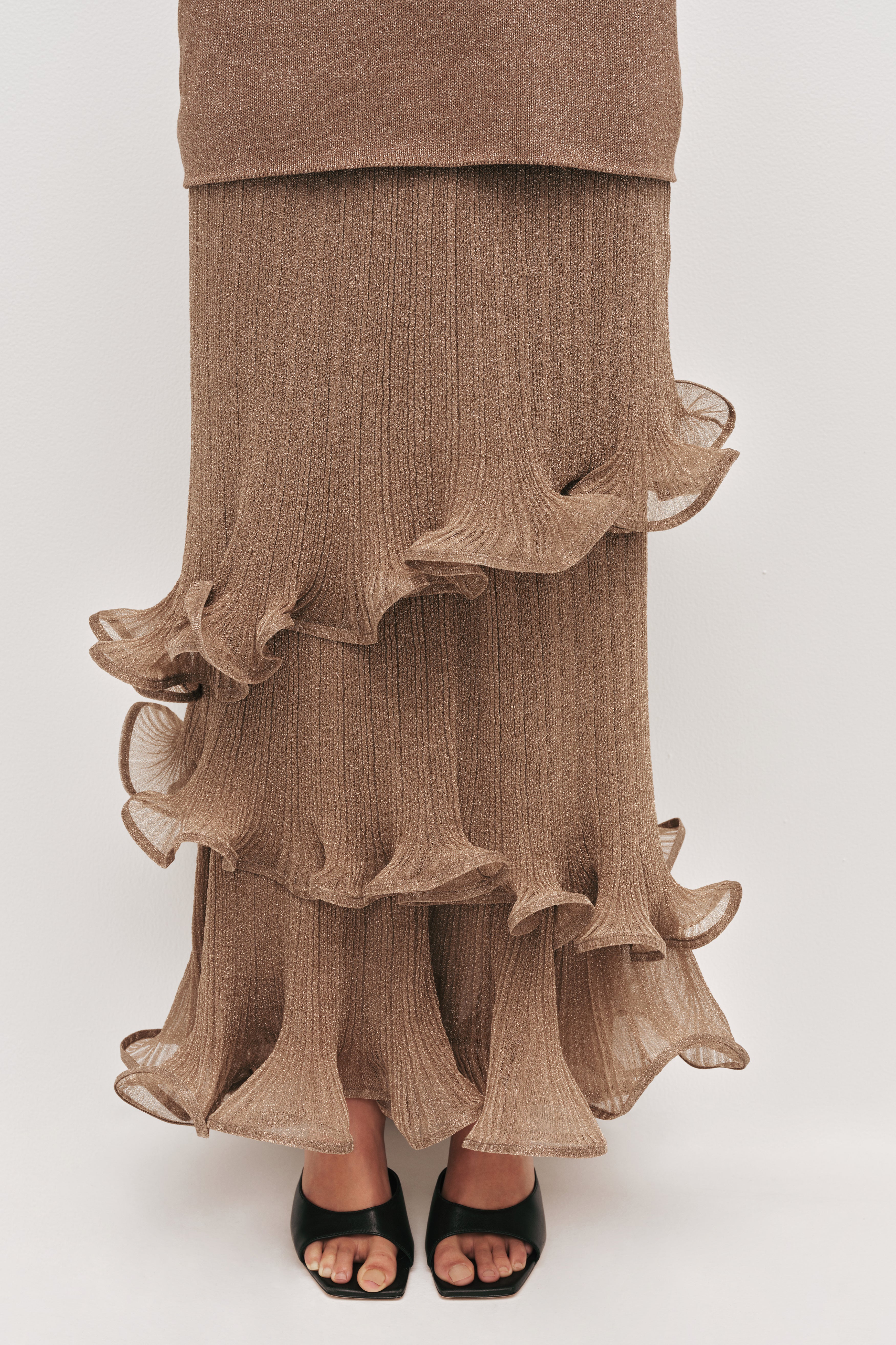 aje brown ruffle dress Aje
