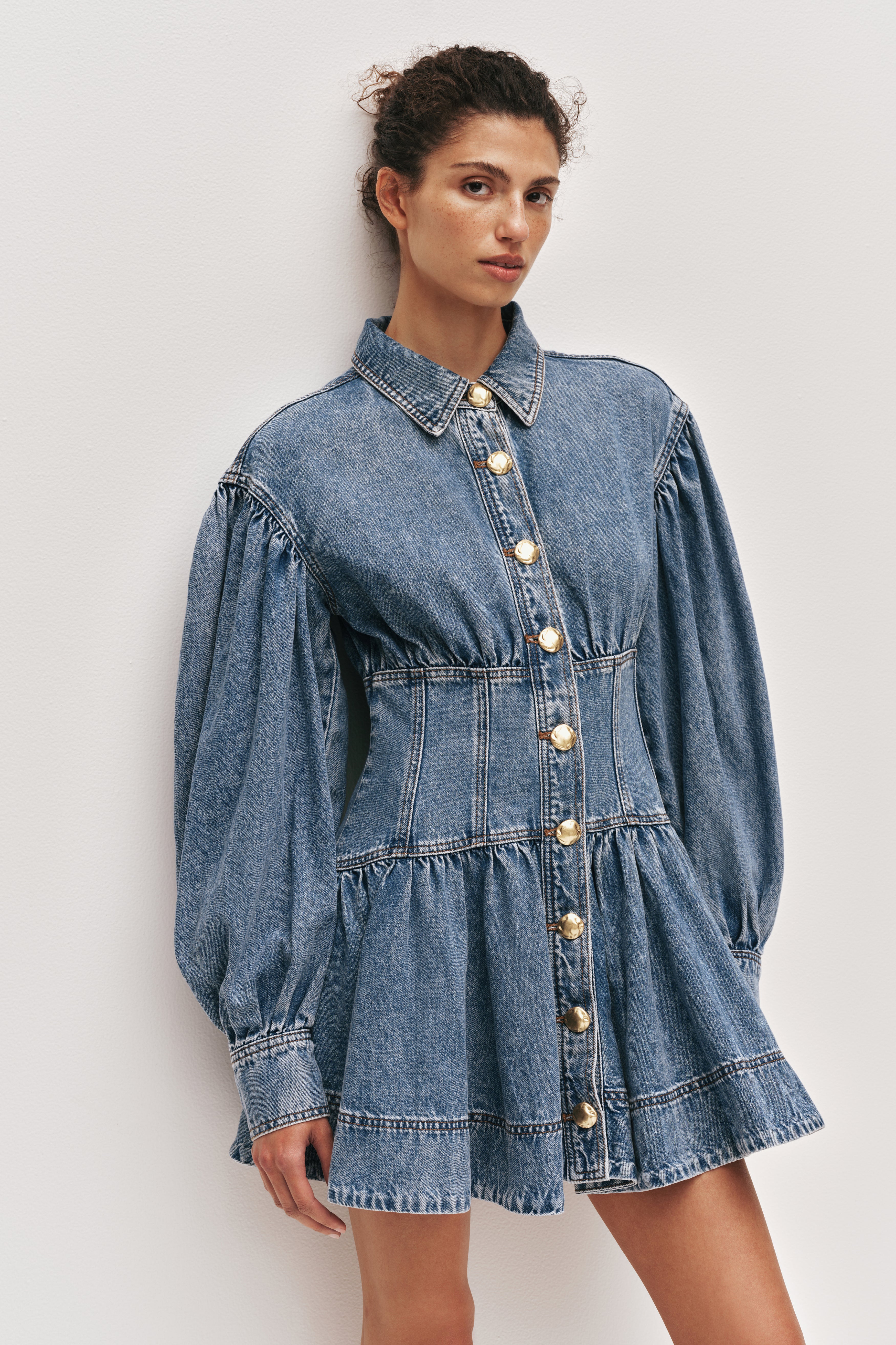 aje coast denim mini dress Outline Denim Mini Dress-COASTAL BLUE / 8