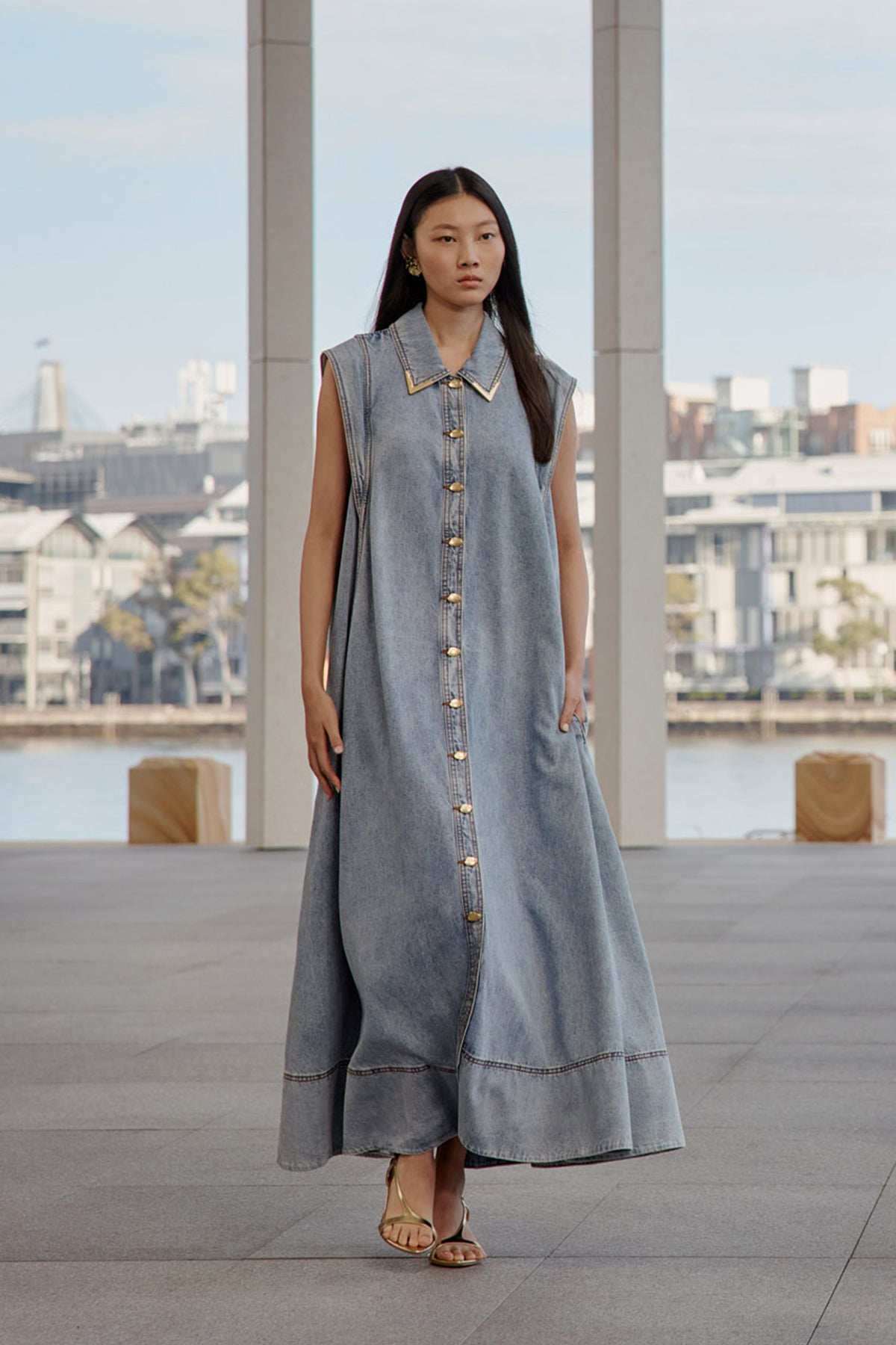 Amara Denim Maxi Dress | Sky Wash