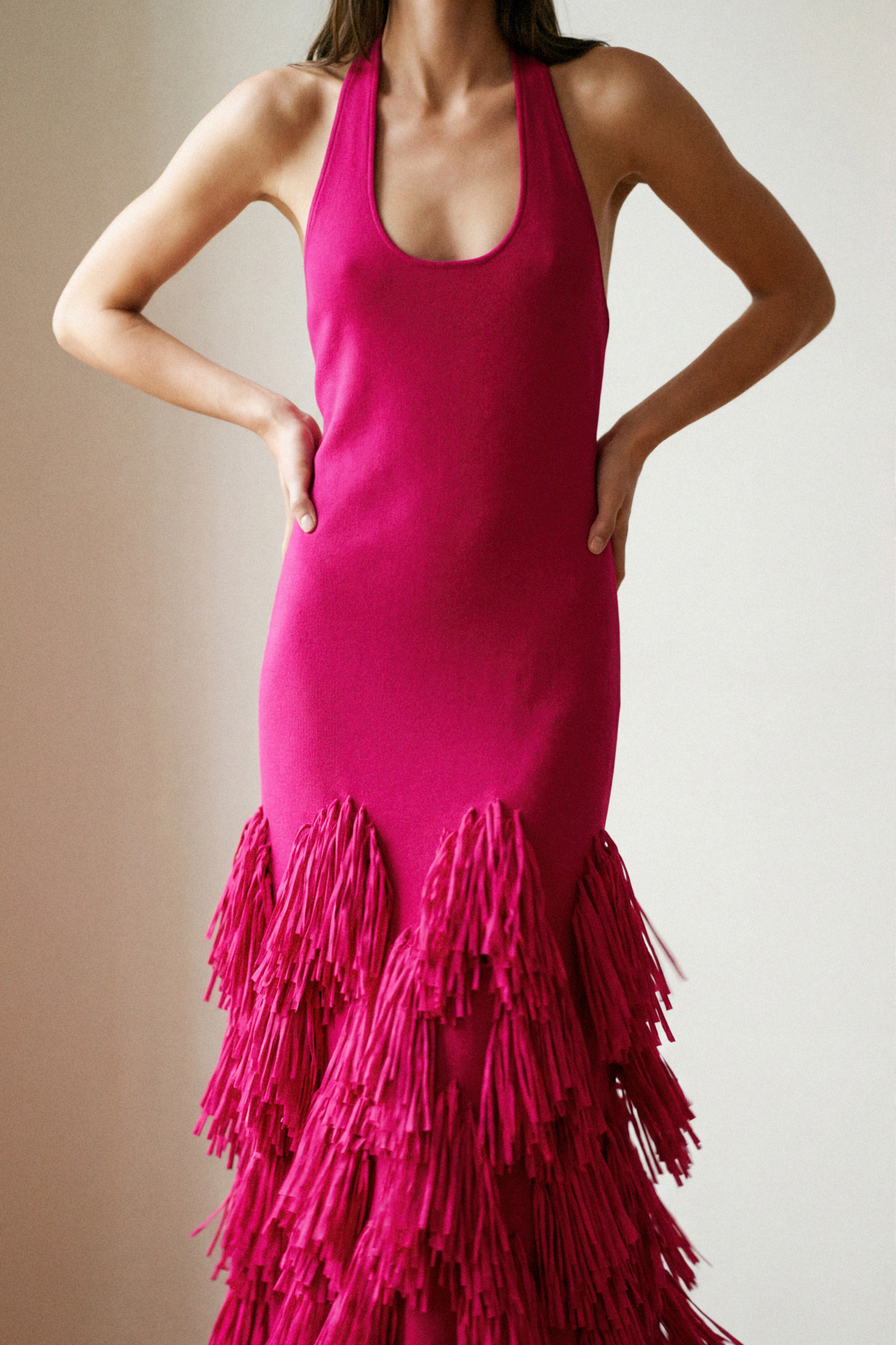 Elva Raffia Knit Midi Dress-FUSCHIA / XXS