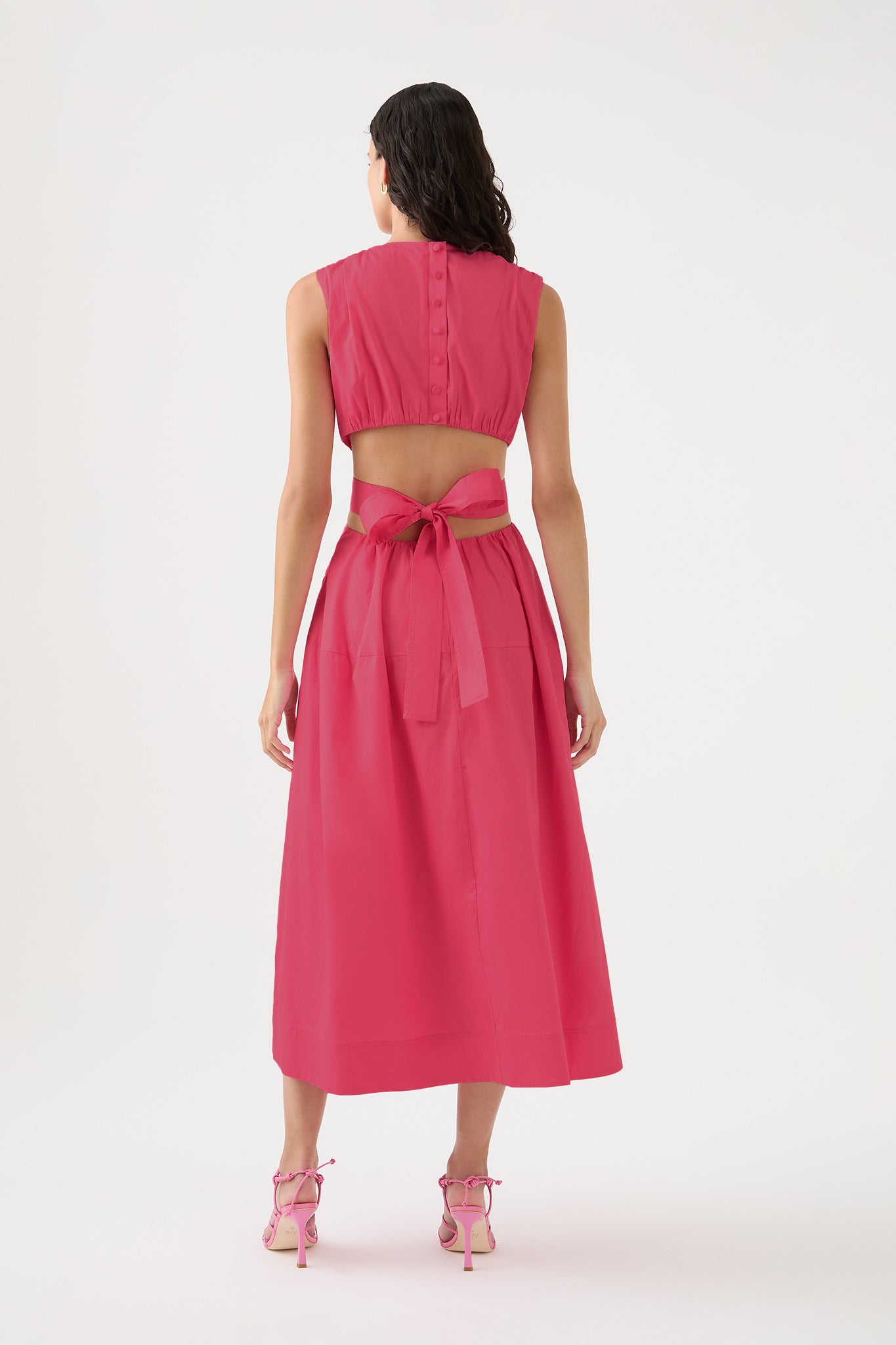 Zorina Tie Midi Dress-HOT PINK / 4 Zorina Tie Midi Dress-HOT PINK / 4