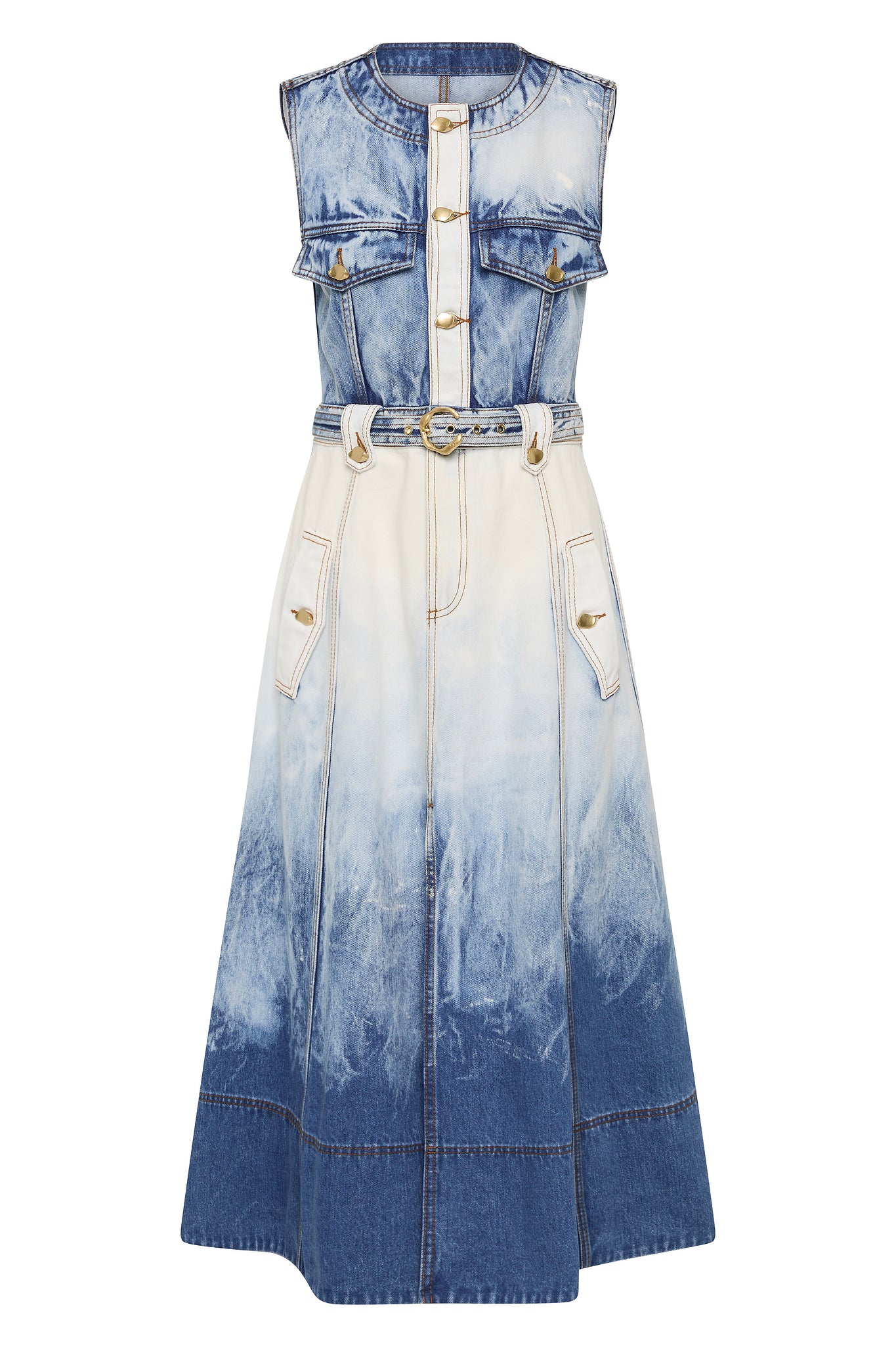 aje denim midi dress Tides Denim Midi Dress-BLEACH WASH / 4
