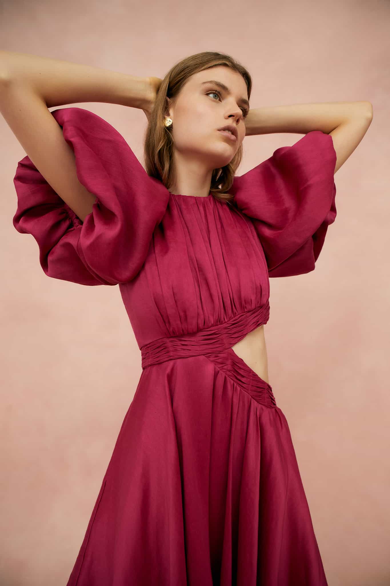 Tidal Tucked Cut Out Midi Dress | Fuchsia | Aje – Aje World