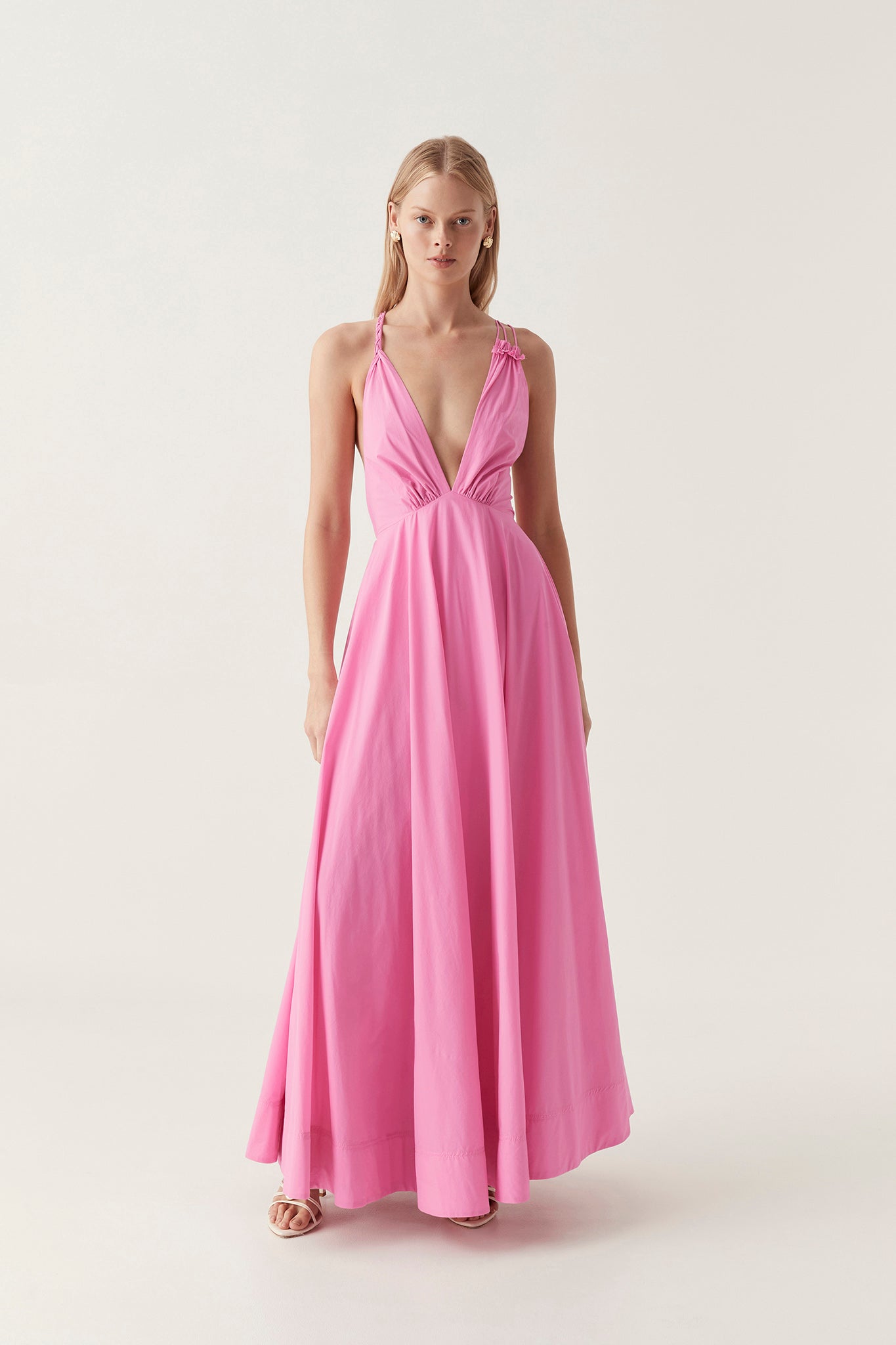 aje maxi dresses Vellum Dress – International S_Maxi Hailey Van Lith is Front ruched detailing and Color:Brown/Rust