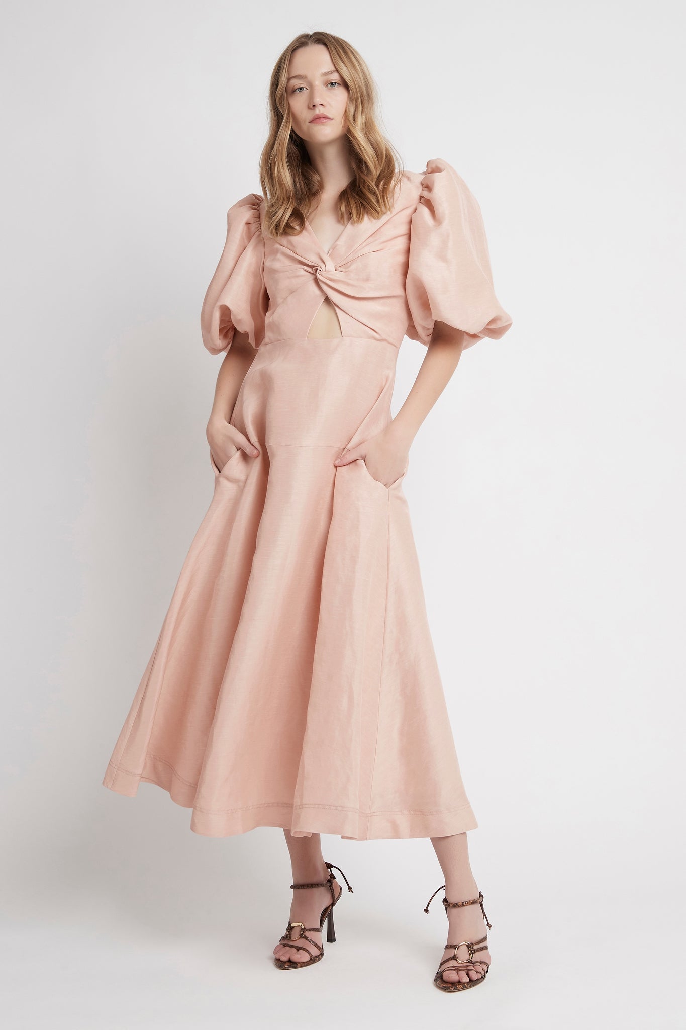 aje dusk knot puff sleeve midi dress Buy Dusk Knot Puff Sleeve Midi Dress in Pale Pink | AJE