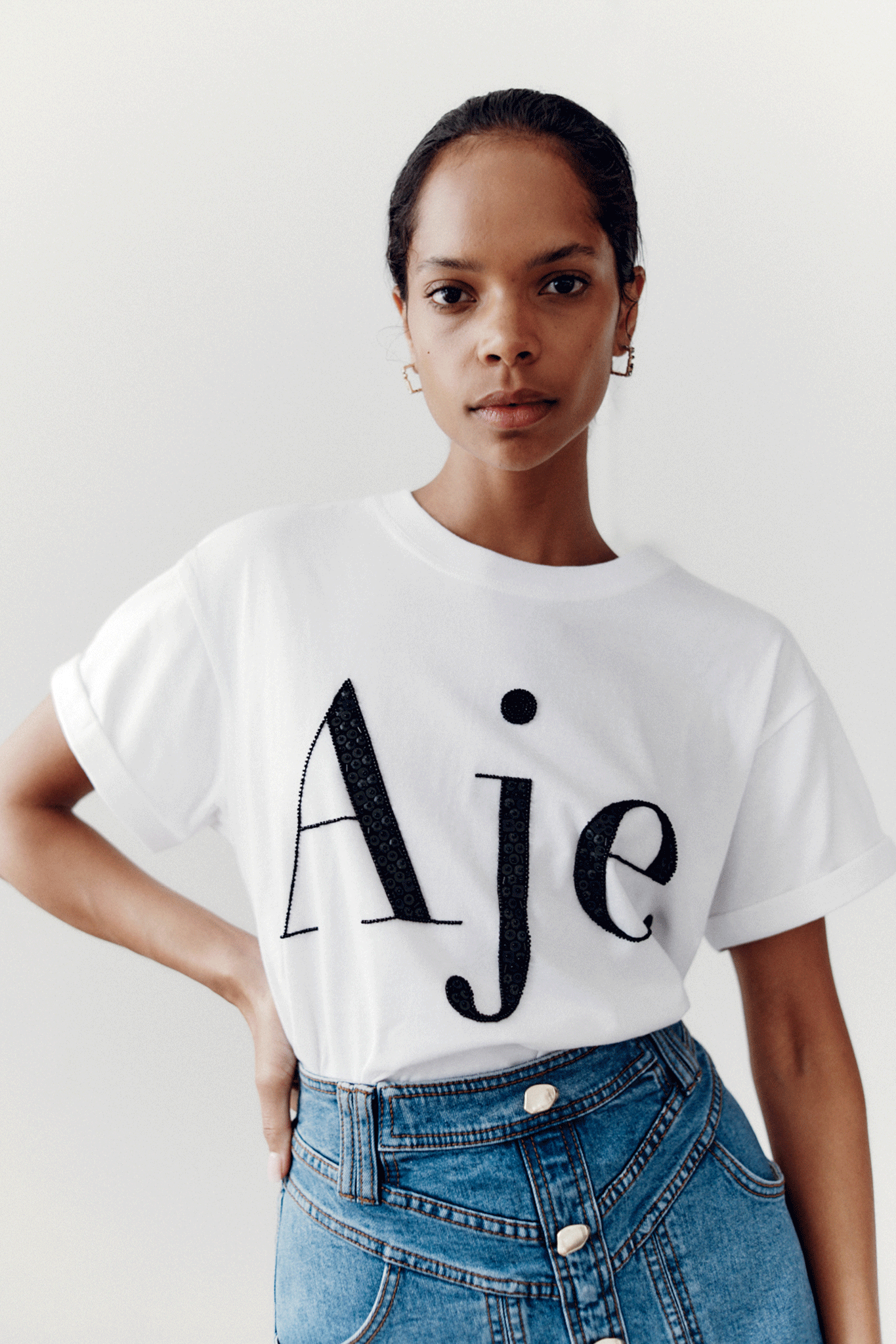 Classic Embellished Logo Tee White Black Aje Aje ROW