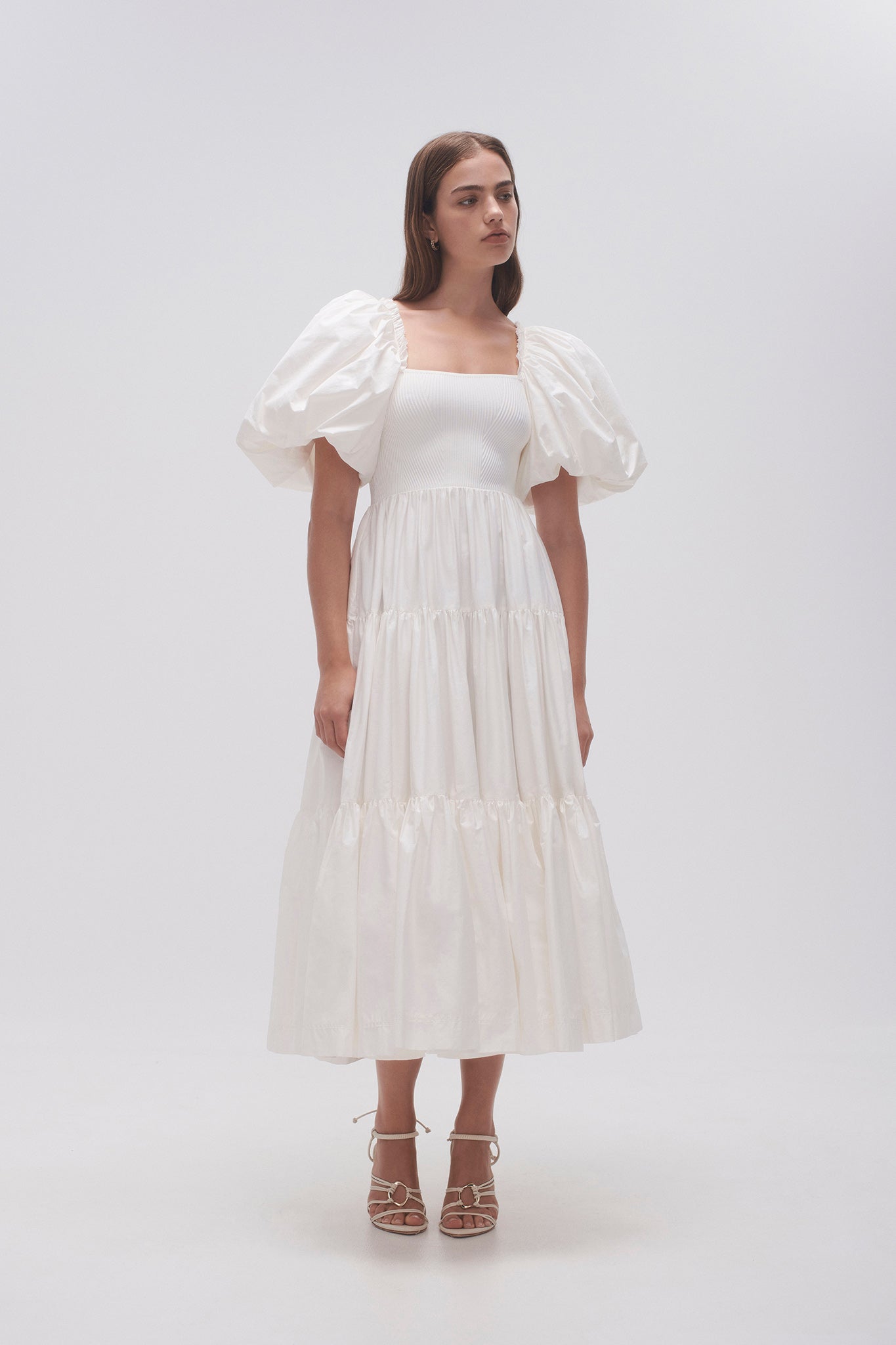 white puff sleeve midi dress Split Hem - Women's Formal & Casual Midi Dresses - - Dresses Cut to a midi length and designed with a square neckline Puff-Sleeve Midi Dress - White