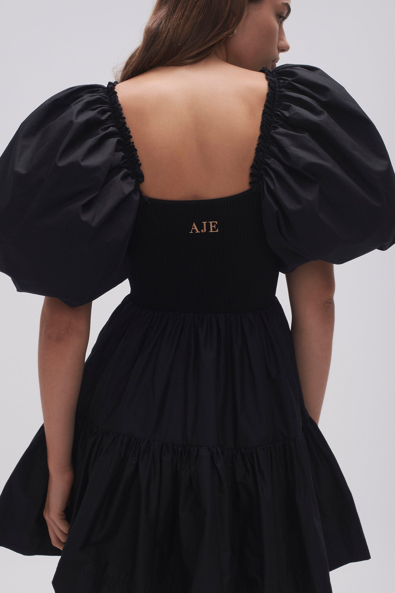 Casa Puff Sleeve Mini Dress, Black