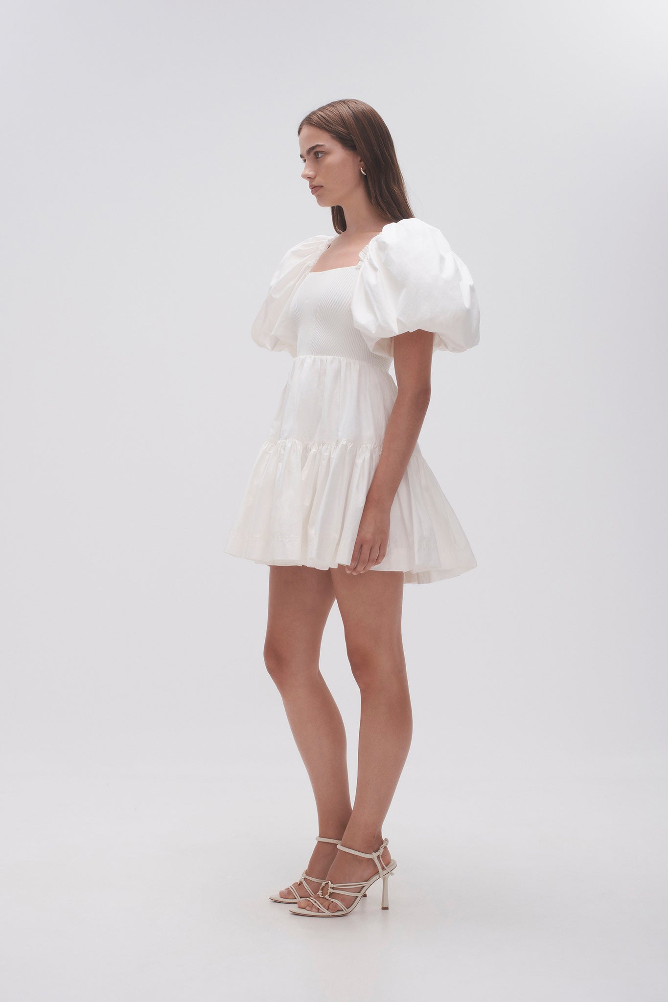 aje puff sleeve mini dress Aje. Twlya Rosette Oyster Blue Mini Dress