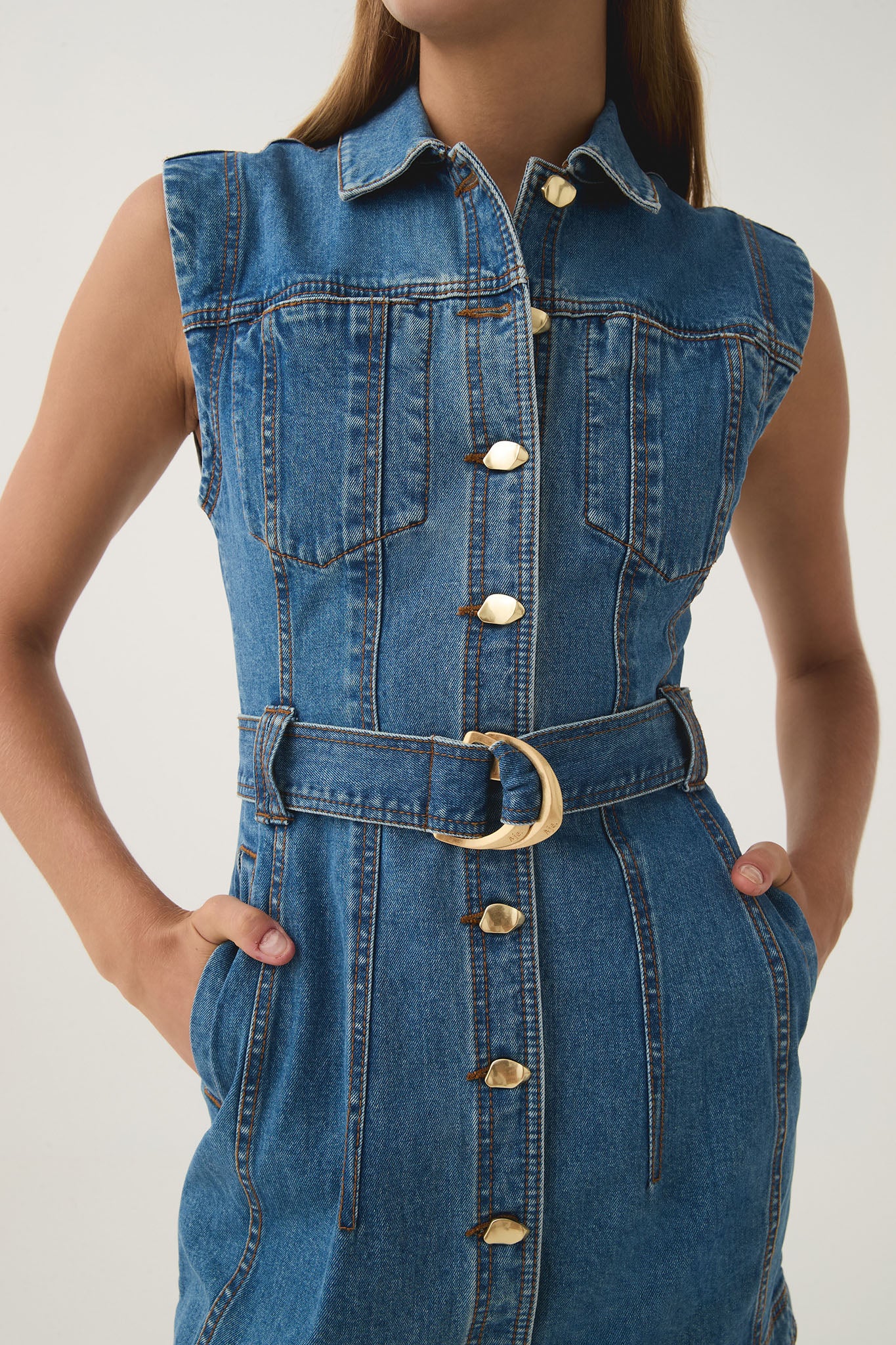 aje darcie denim mini dress Darcie Denim Mini Dress-90'S WASH / 4