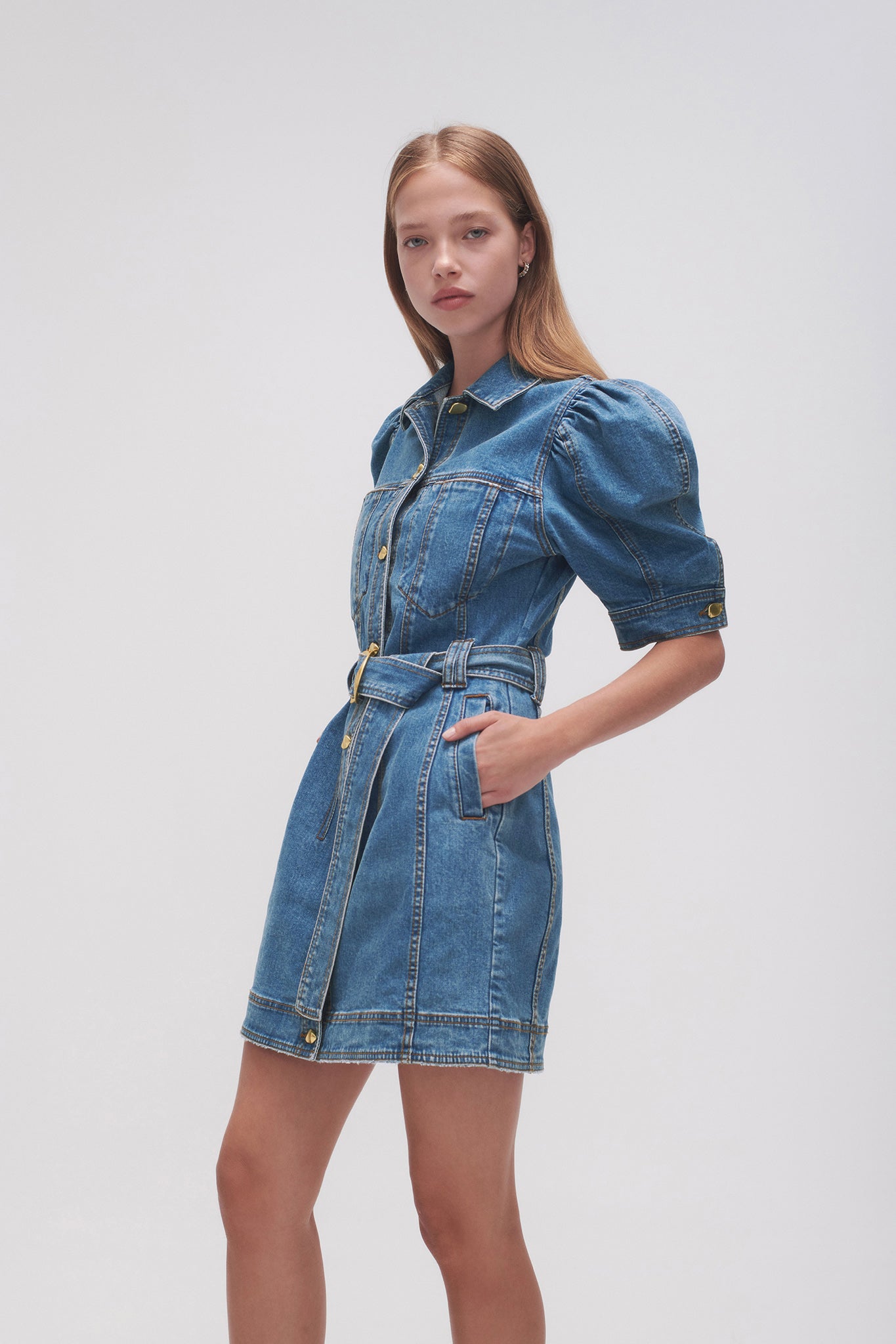 aje puff sleeve mini dress Aje. Twlya Rosette Oyster Blue Mini Dress