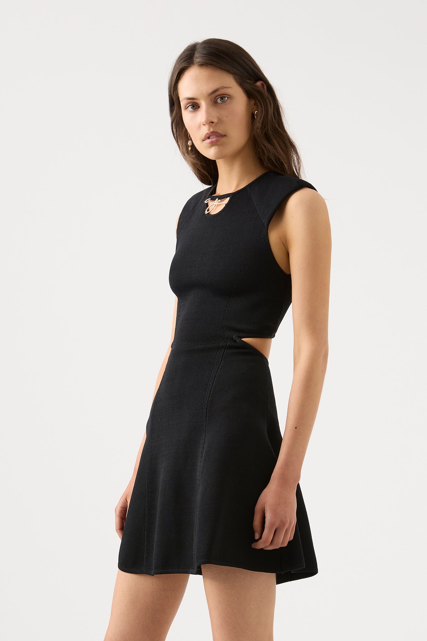 Lena Cut Out Knit Mini Dress, Black