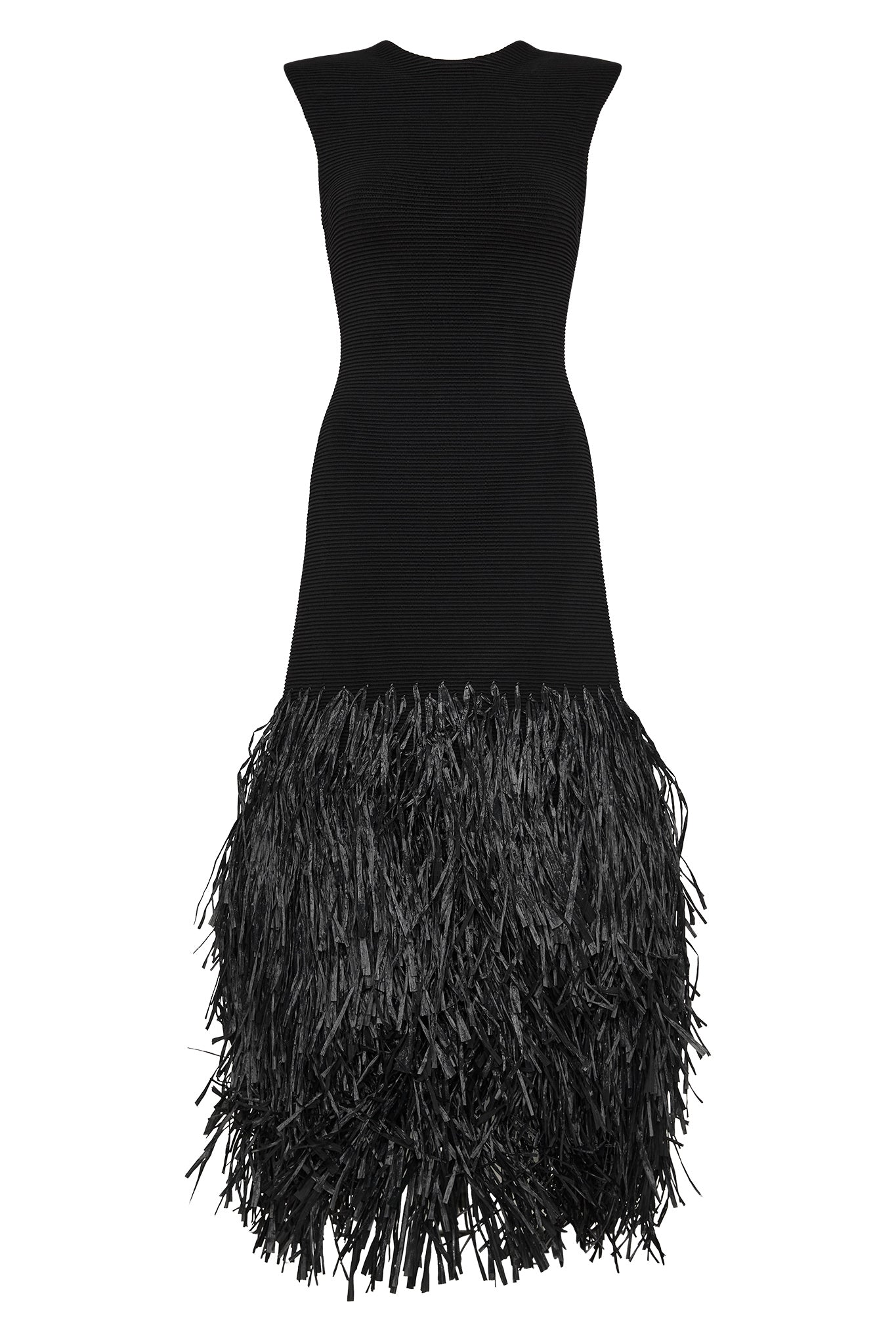 Rushes Knit Midi Dress, Black