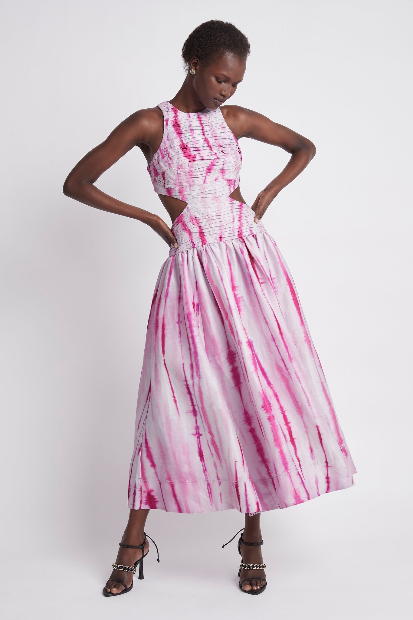 Introspect Cut Out Midi Dress | Pink Ripple Tie Dye