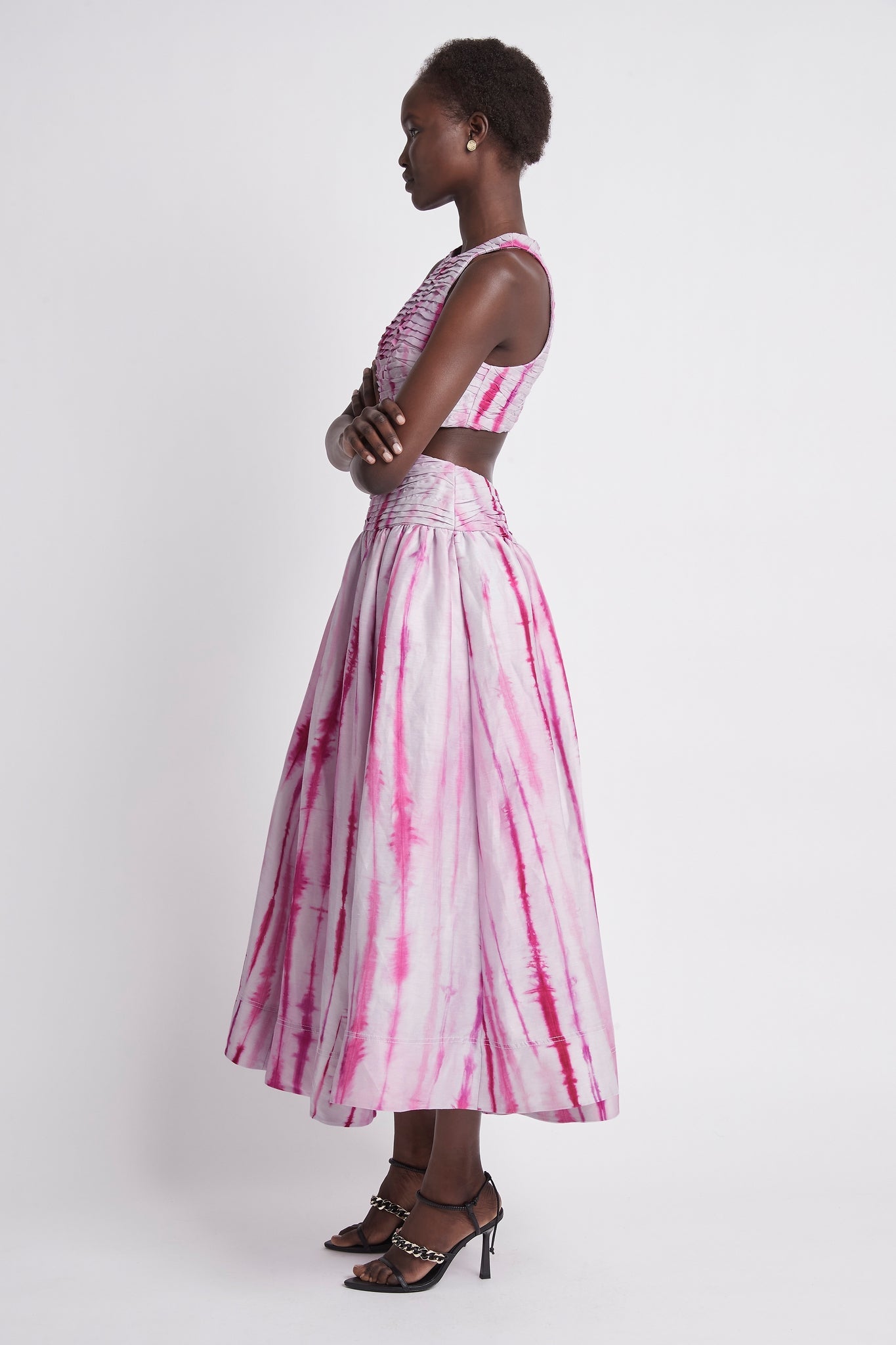 Introspect Cut Out Midi Dress | Pink Ripple Tie Dye