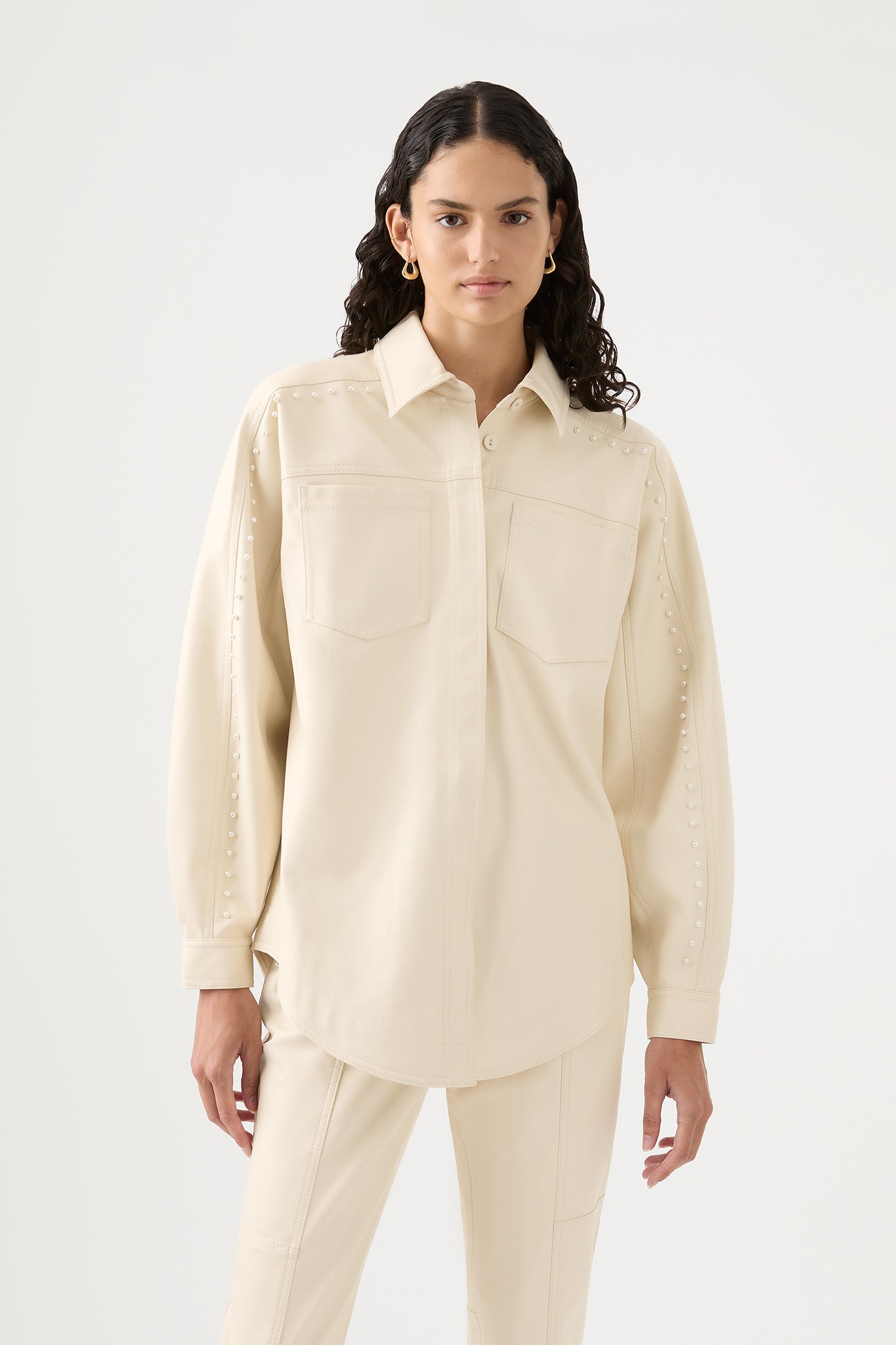 Lumen Pearl Shirt | Sandstone Beige | Aje – Aje World