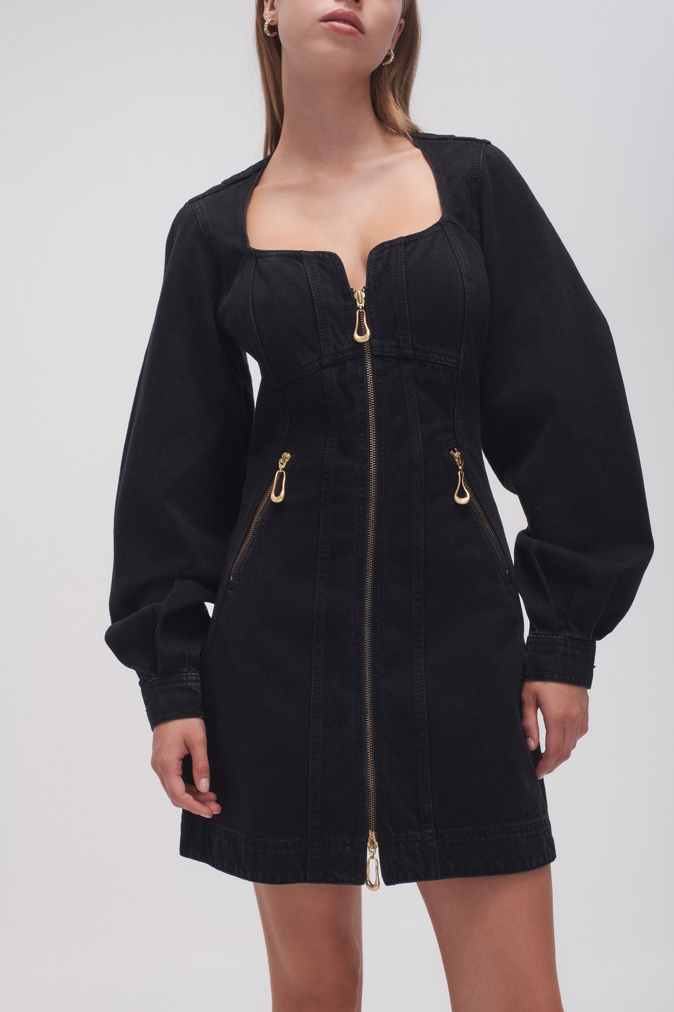aje black denim dress AJE Women's Lola Denim Mini Dress