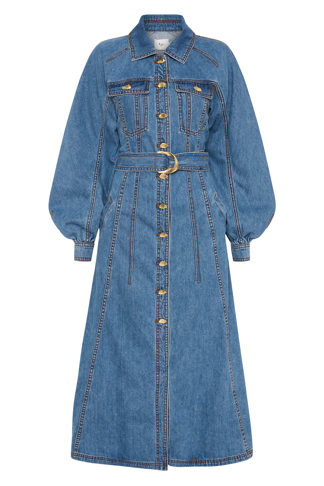 aje denim dress Colorado Denim Midi Dress-90'S WASH / 4