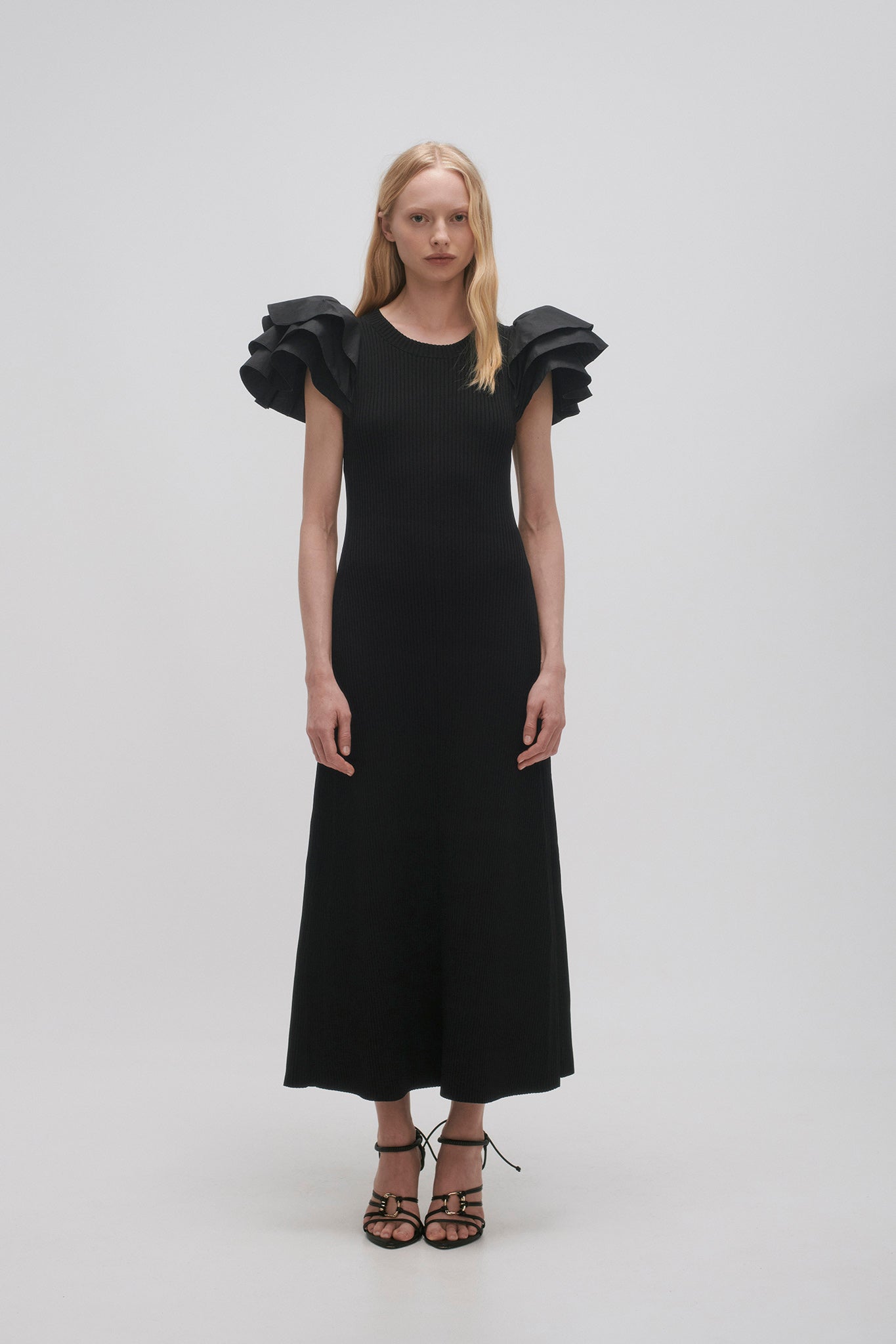 Questa Puff Midi Dress-Black / XXS