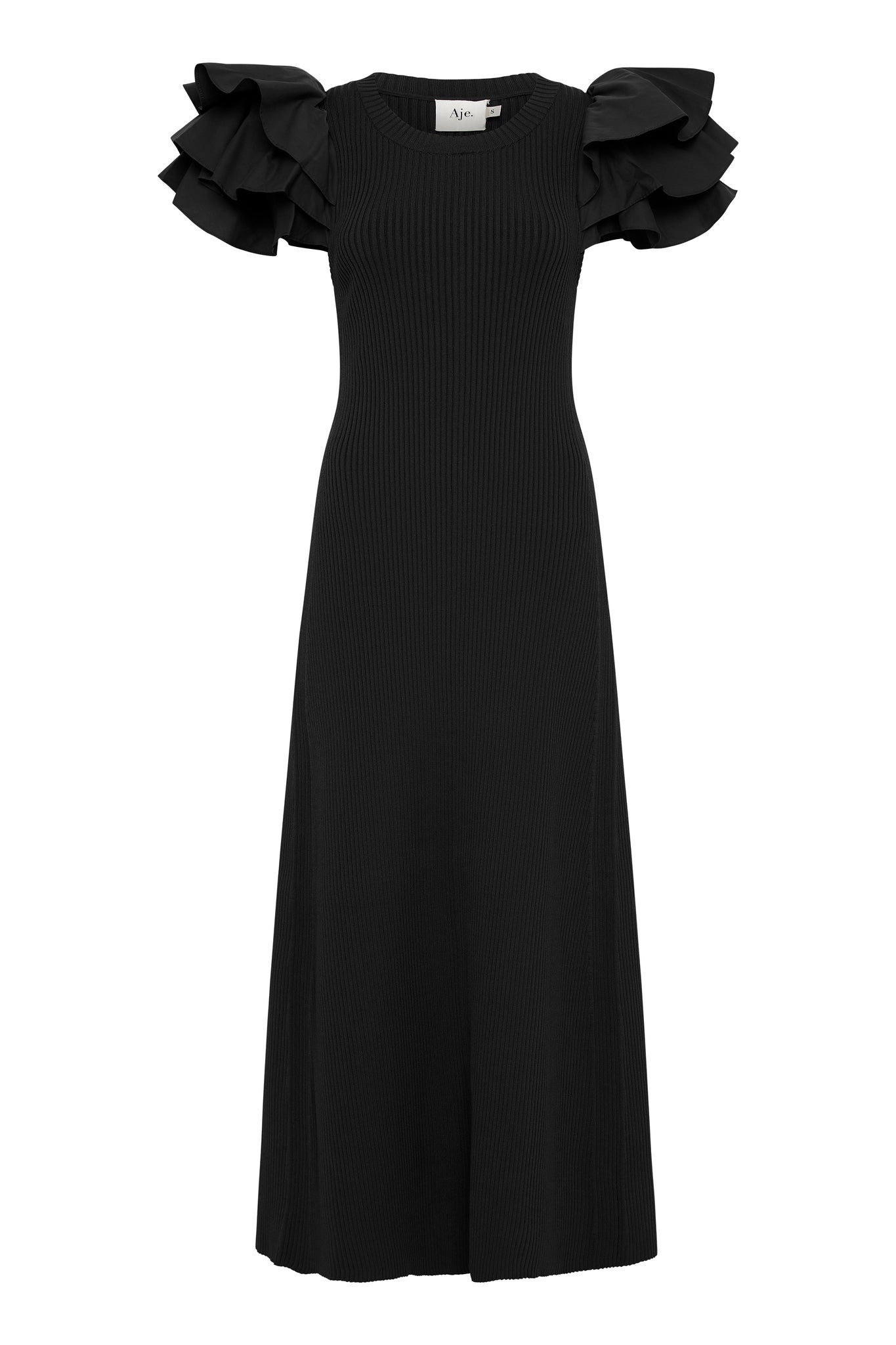aje questa puff midi dress Questa Puff Midi Dress-Black / XXS