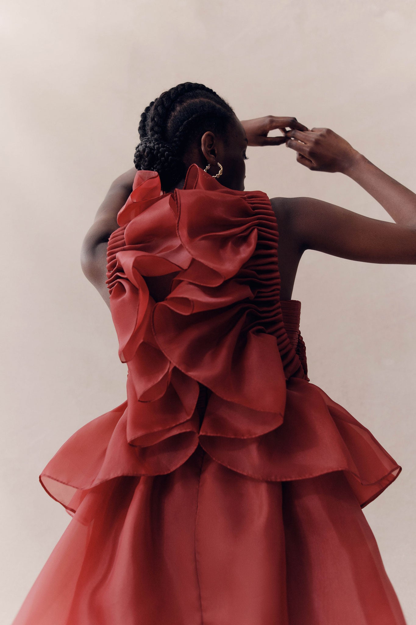 asra pleated frill midi dress Aje Asra Pleated Frill Midi Dress Mahogany Red Size AU 8