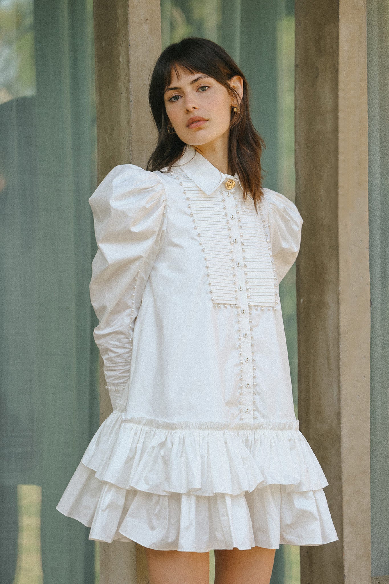 Florence Pearl Trim Mini Dress, Ivory