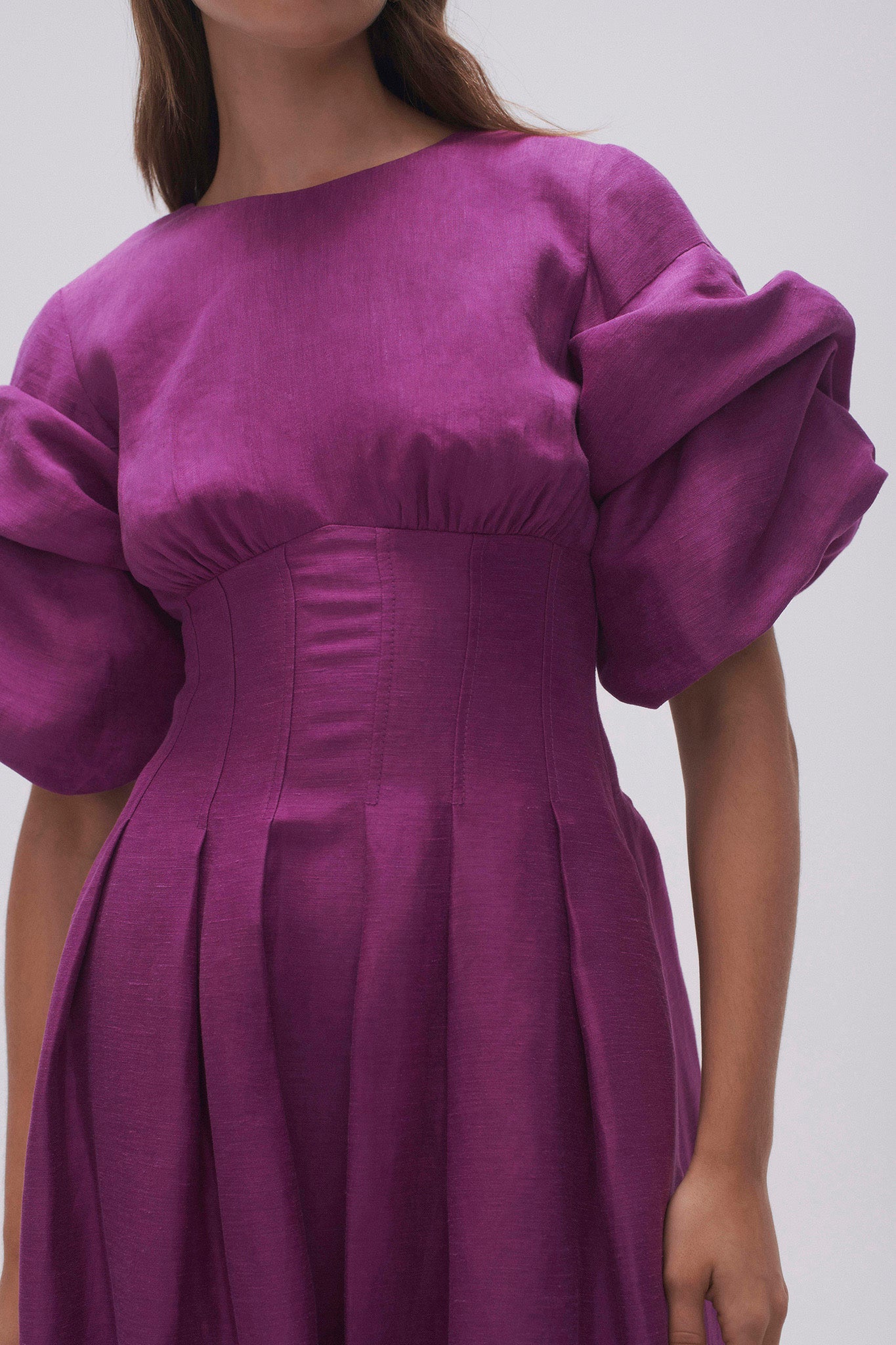 purple bell sleeve dress Adelie Puff Sleeve Midi Dress | Plum Purple