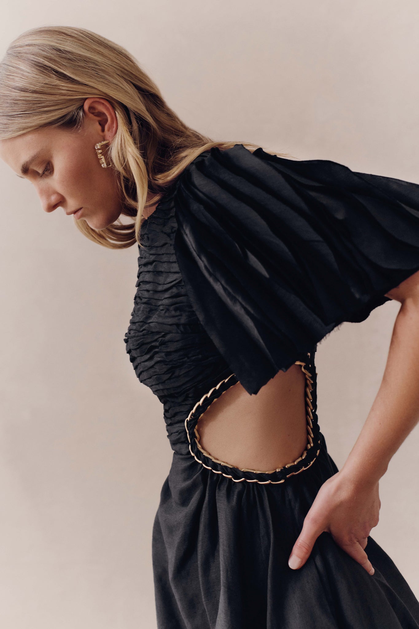 aje monica chainlink midi dress Monica Chainlink Midi Dress-BLACK / 4