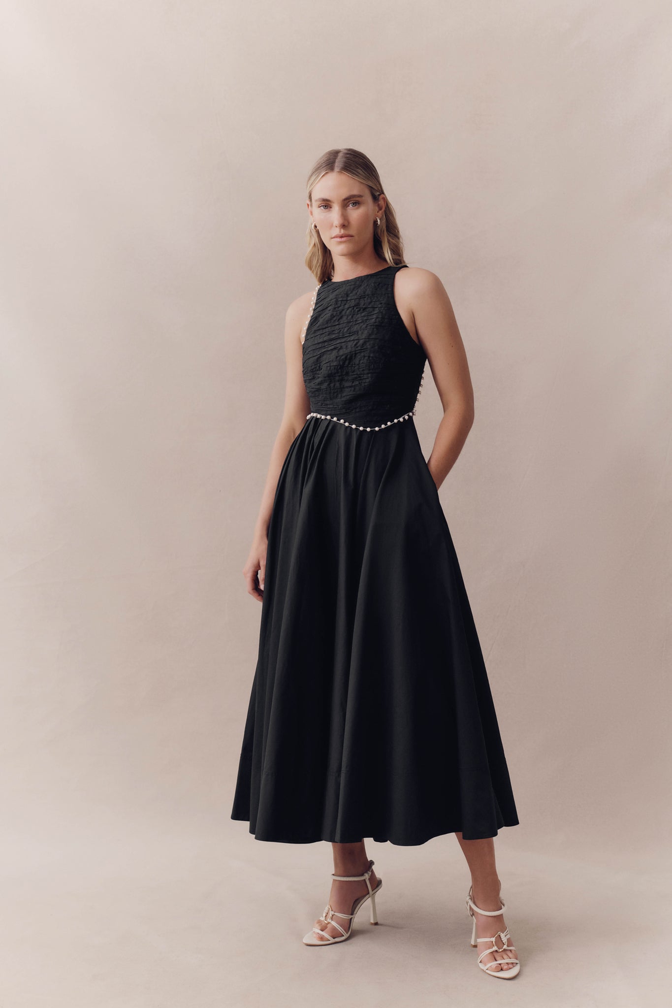 AJE Women's Florence Pearl-Trim Midi-Dress - Black - Size 6