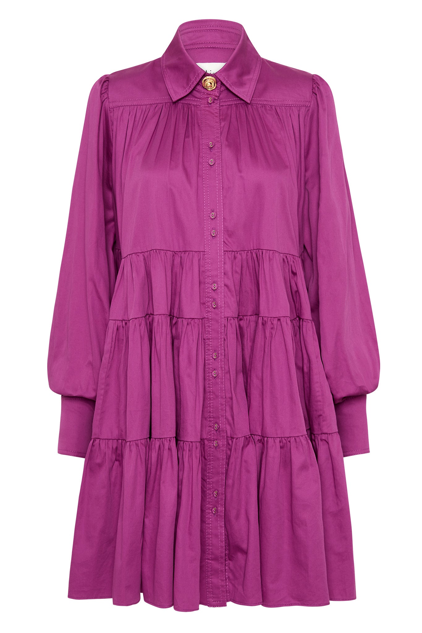 purple dress aje Adelie Puff Sleeve Midi Dress-PLUM PURPLE / 4