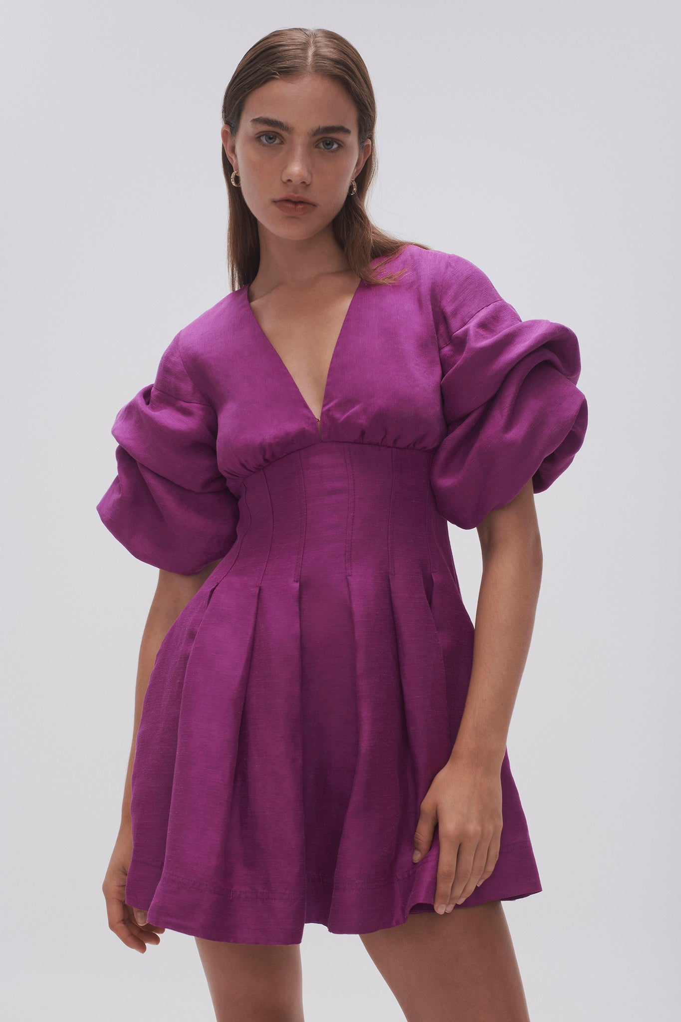 Adelie Puff Sleeve Mini Dress-PLUM PURPLE / 4