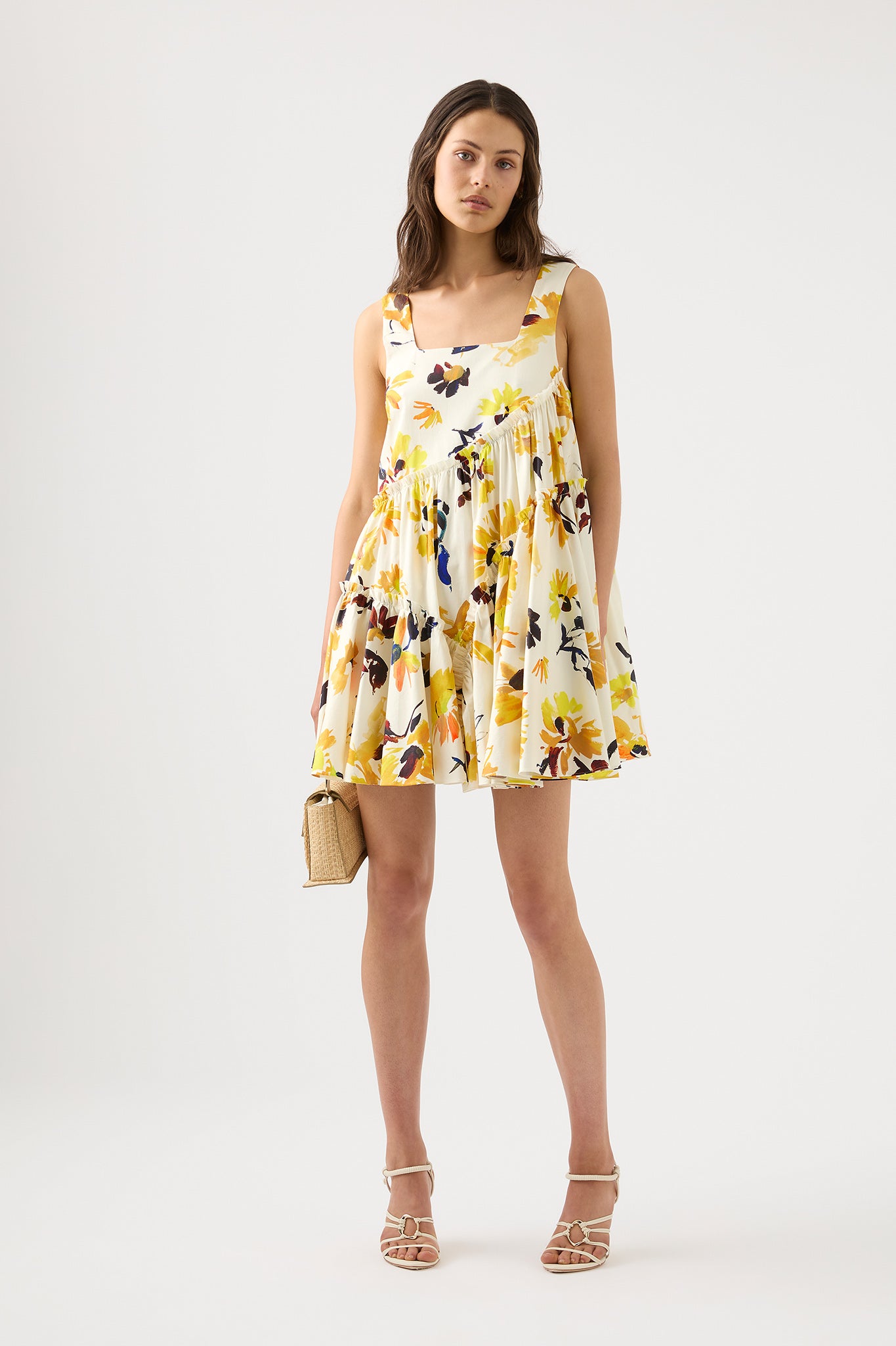 Meadow Asymmetric Mini Dress Pressed Sunflowers Aje Aje World