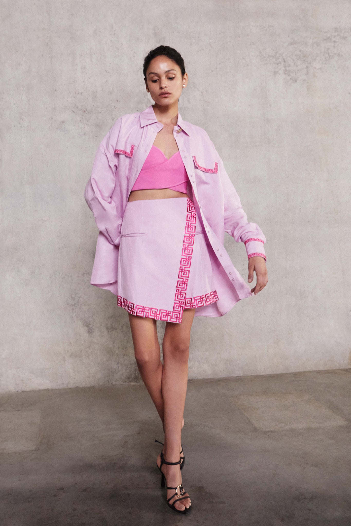 Denim Jacket Pink Satin Skirt Outfit Pale Pink Satin High Waist