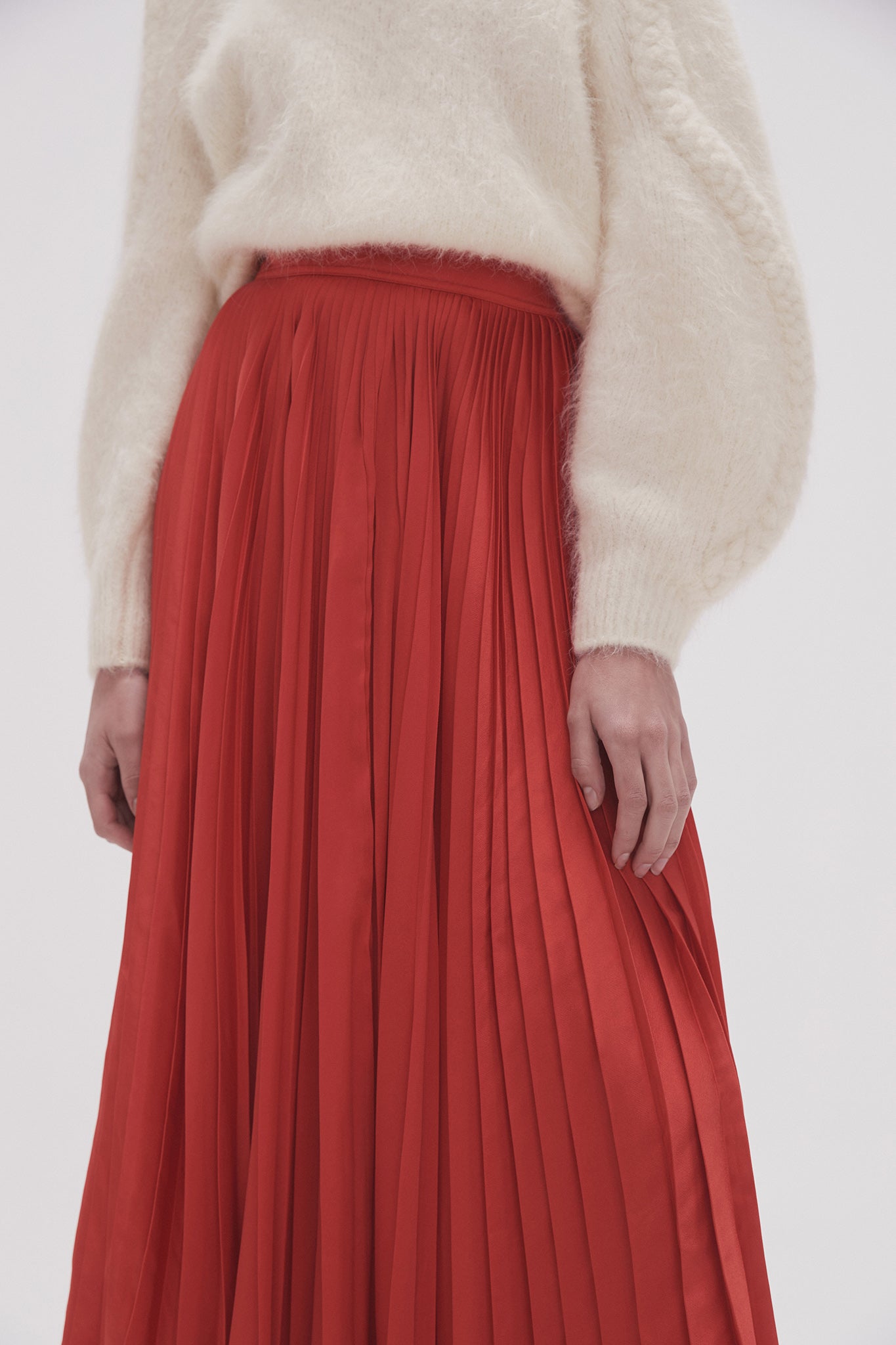 Zara red outlet pleated midi skirt