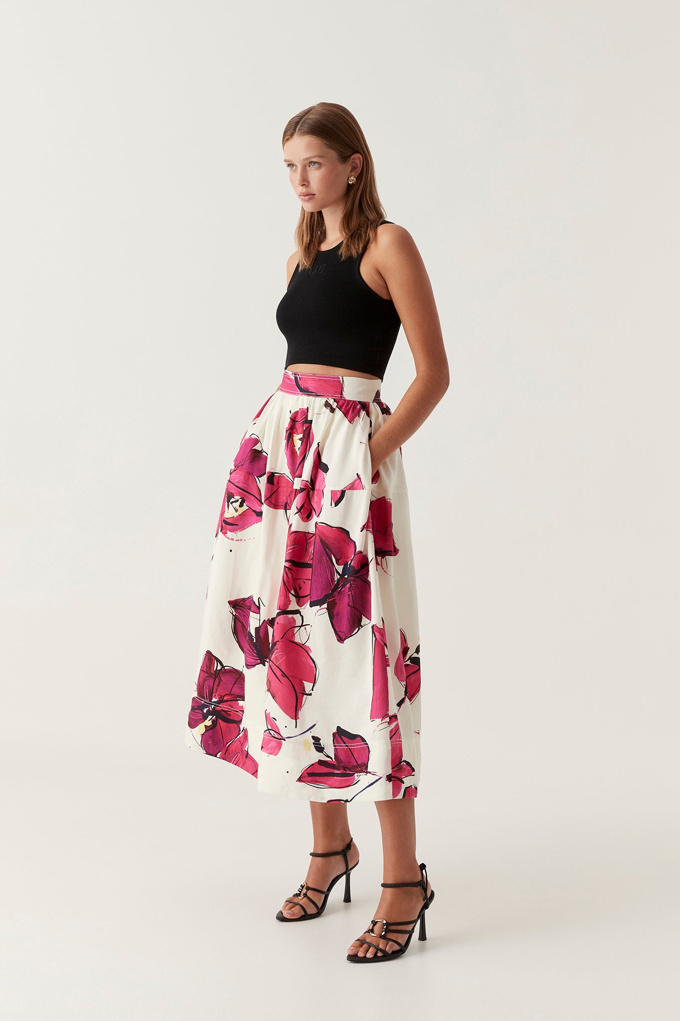 Lottie Gathered Midi Skirt | Falling Florals | Aje – Aje ROW