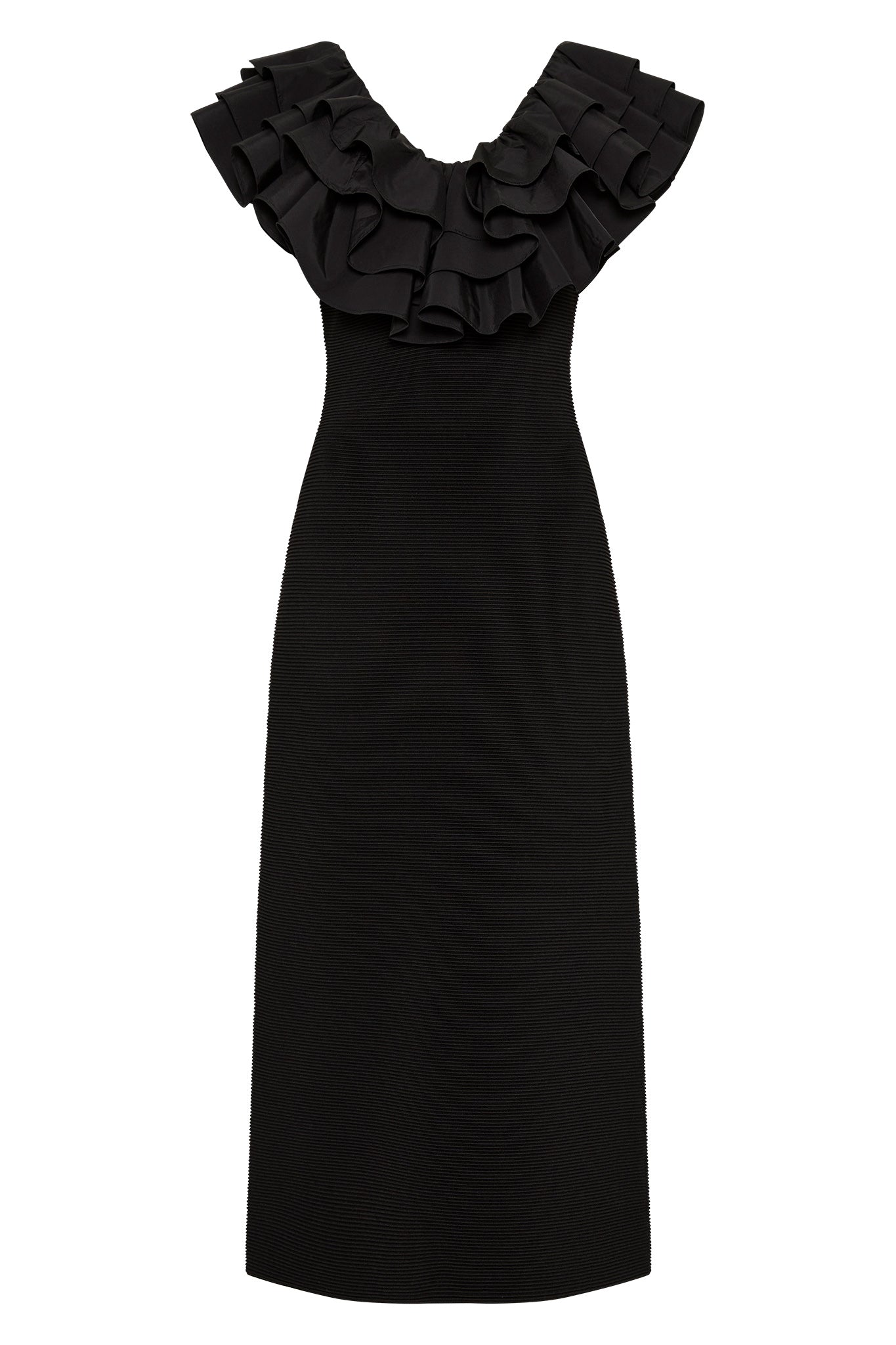 aje black dress Transcendent Ruffle Midi Dress | Black