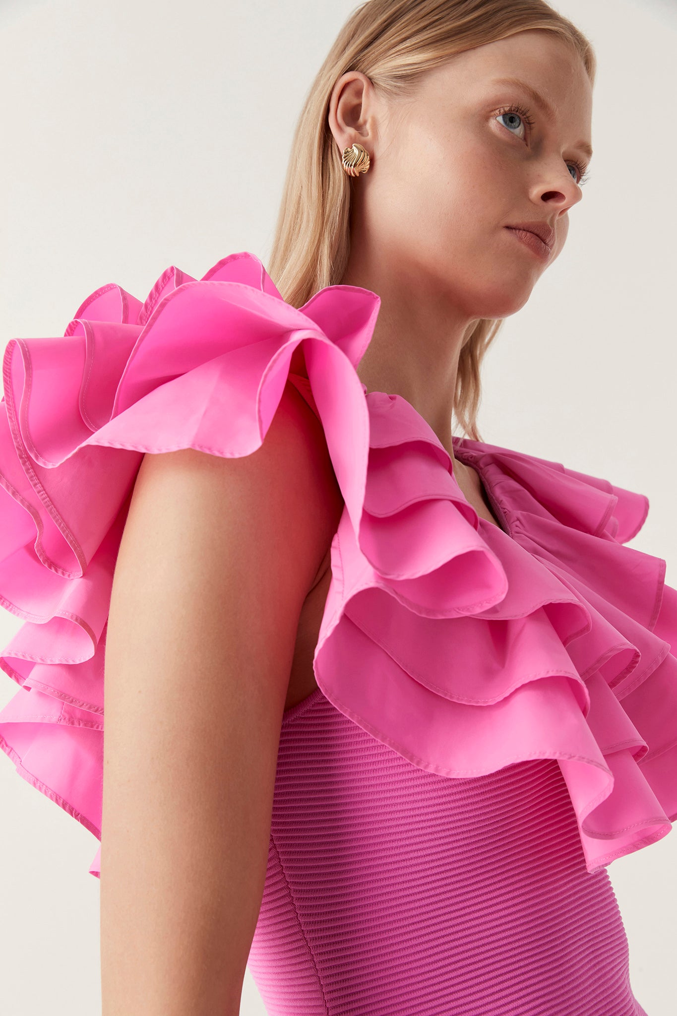 aje transcendent ruffle midi dress Transcendent Ruffle Midi Dress | Cerise Pink