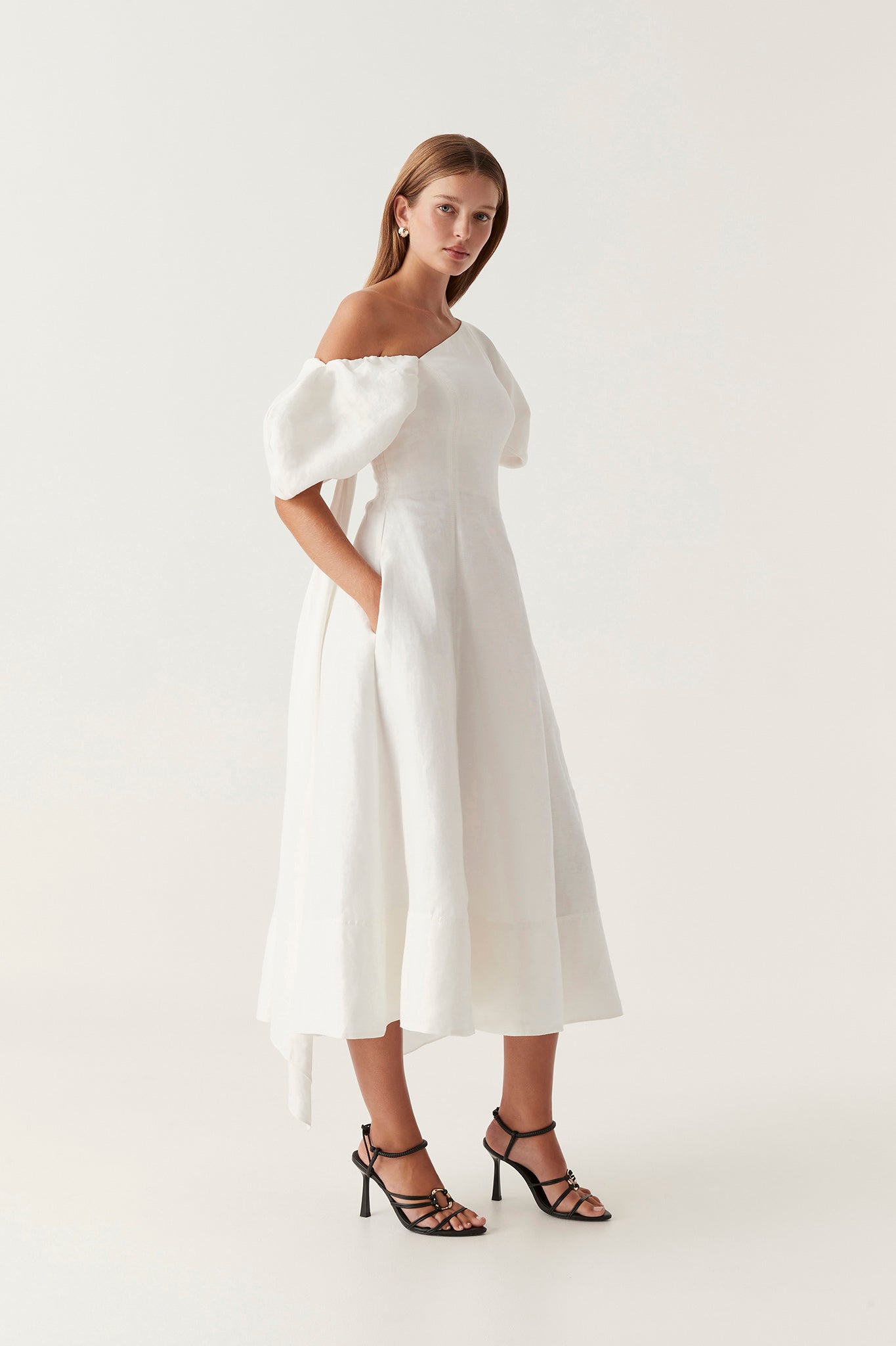 Arista Tulip Sleeve Midi Dress Ivory Aje Aje ROW