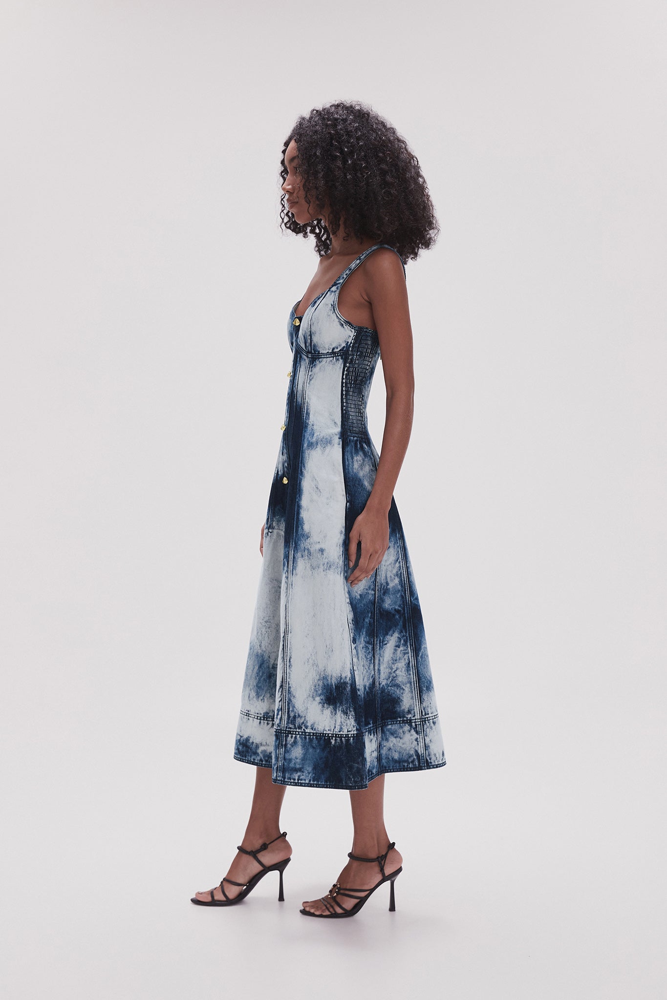 aje enigma denim midi dress Enigma Denim Midi Dress | Tie Dye Indigo