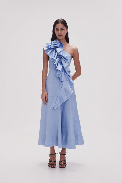 aje blue floral dress Violette Bubble Hem Mini Dress-BOLDLY BLOOMING COBALT / 16