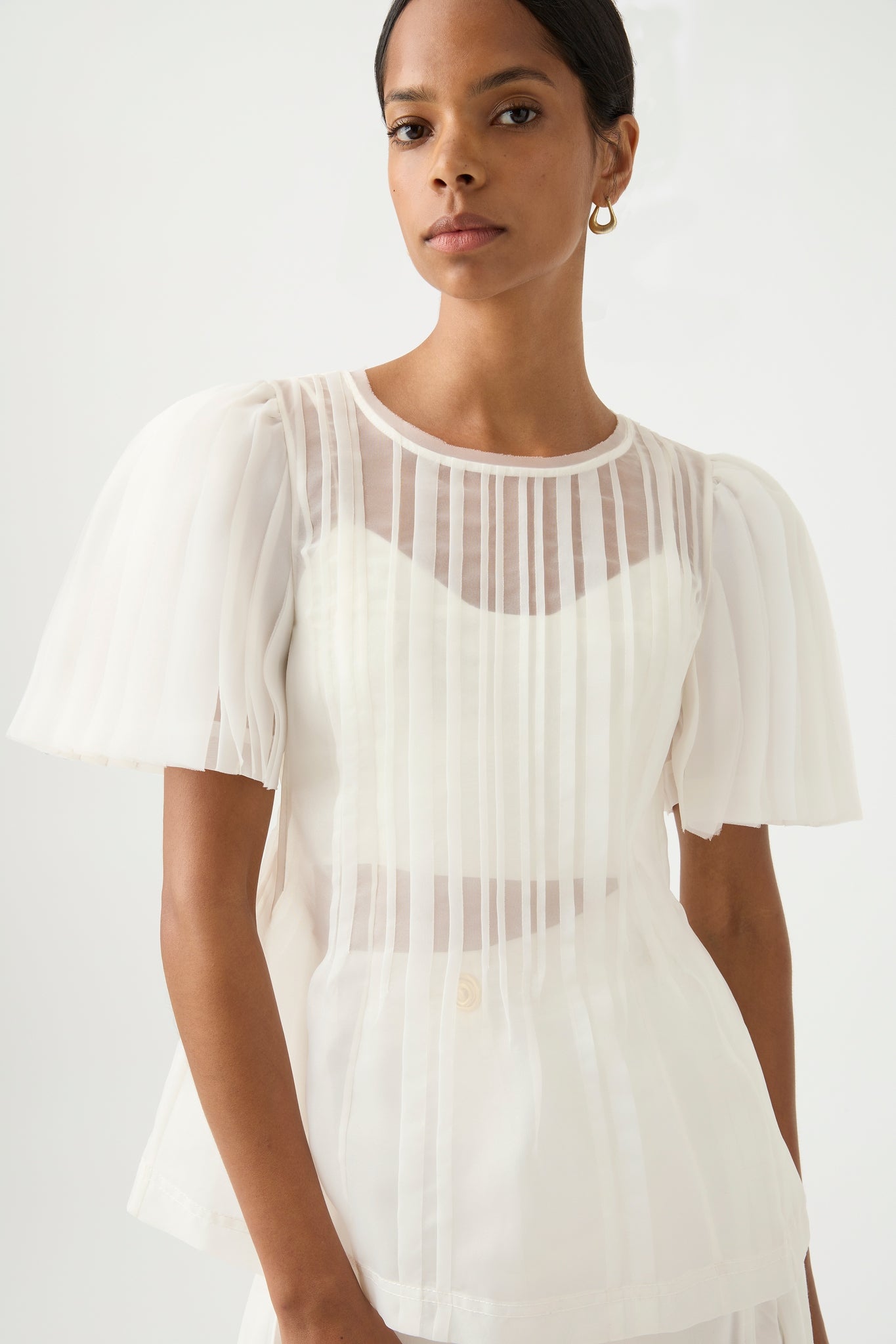 Stella Linear Ruffle Top, Ivory