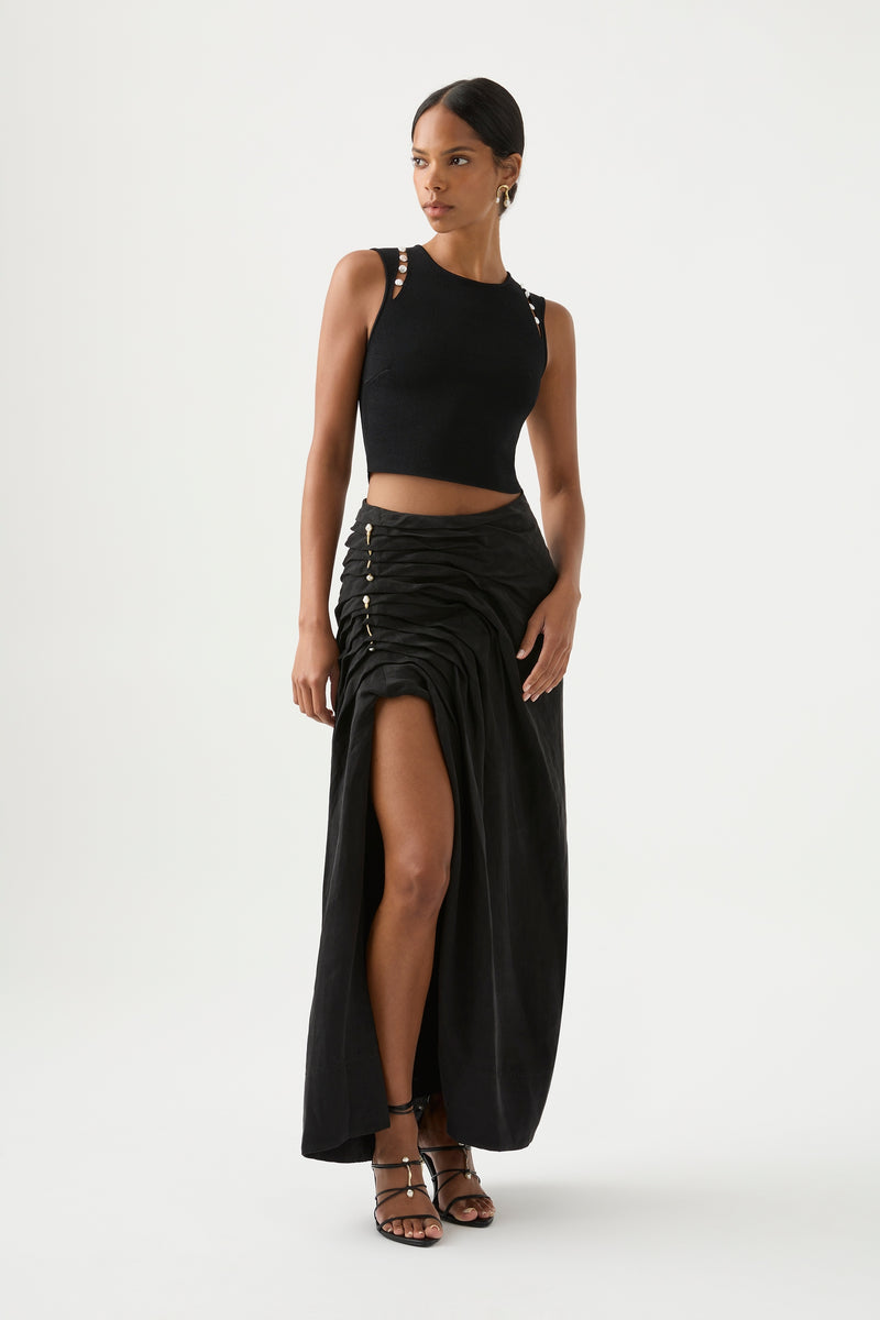 Mika Draped Split Midi Skirt | Black | Aje – Aje ROW