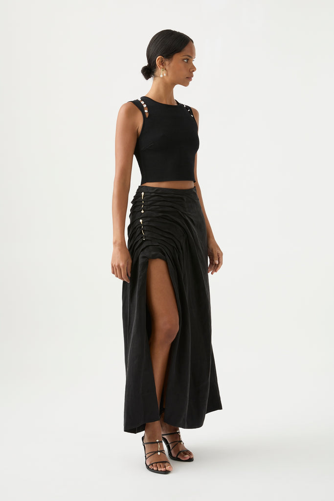 Mika Draped Split Midi Skirt | Black | Aje – Aje ROW