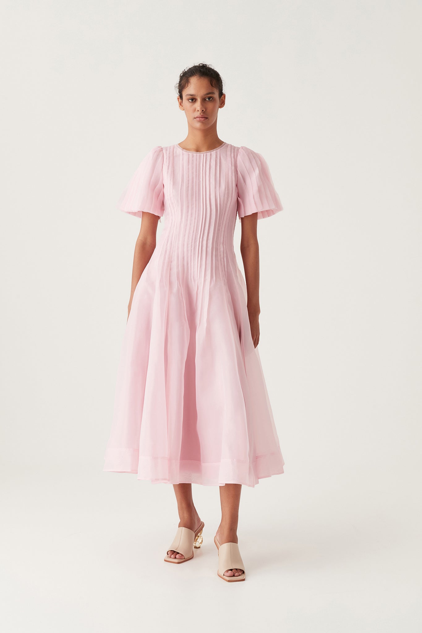 Nova Pleated Midi Dress, Chalk Pink