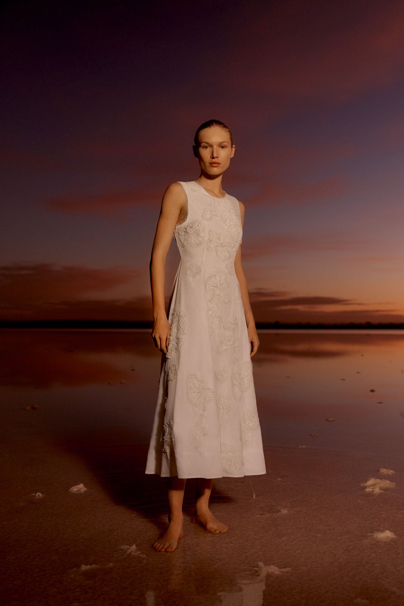 aje vera beaded flower midi dress Vera Beaded Flower Midi Dress | Ivory