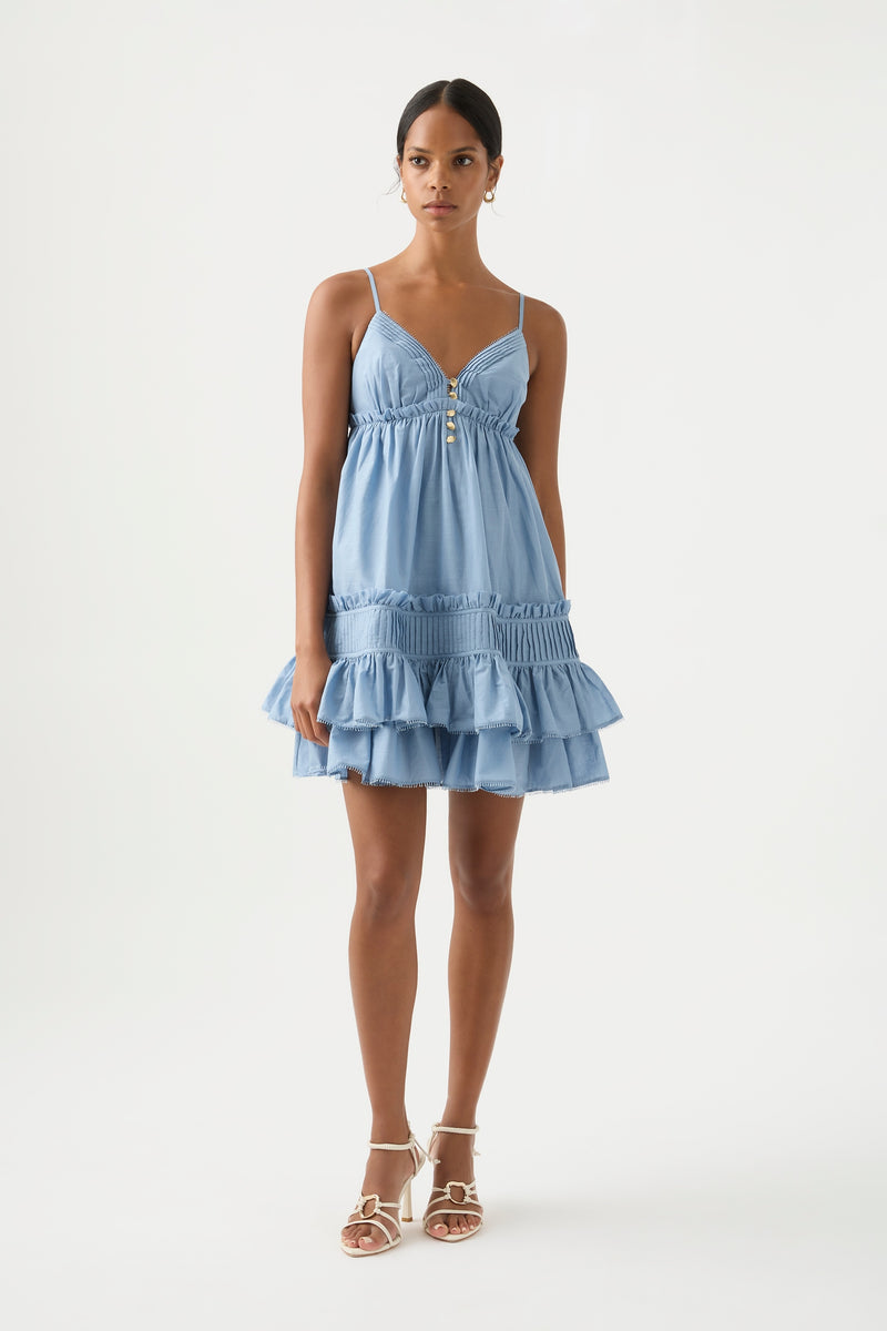Talia Flounce Mini Dress | Steel Blue | Aje – Aje ROW